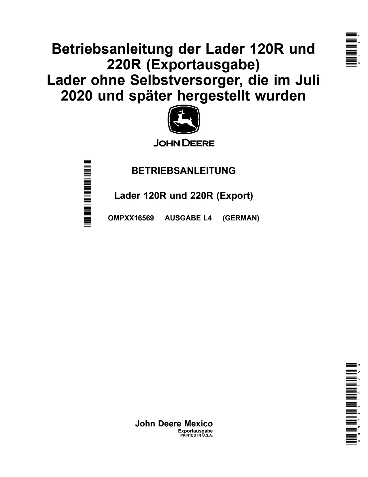 John Deere 120R 220R Non Self-leveling Loader Operator Manual OMPXX16569 DE 1 John Deere 120R 220R Non Self-leveling Loader Operator Manual OMPXX16569 DE