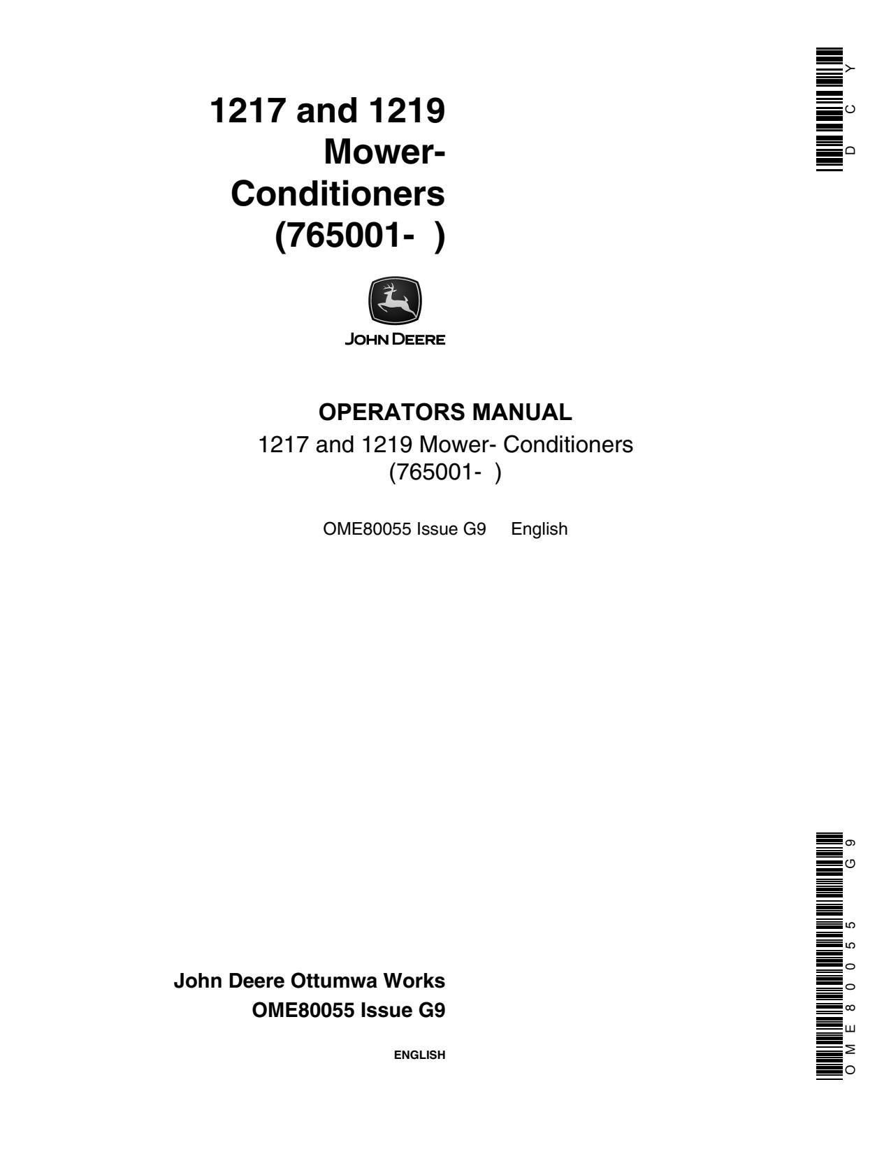 John Deere 1217 1219 Mower Conditioner Operator Manual OME80055 1 John Deere 1217 1219 Mower Conditioner Operator Manual OME80055
