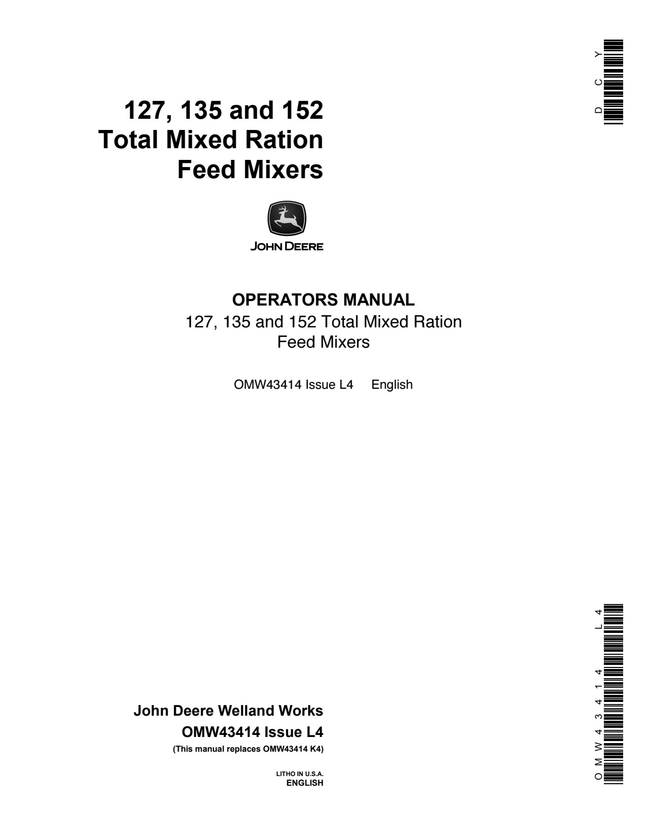 John Deere 127 135 152 Feed Grinder Mill Operator Manual OMW43414 1 John Deere 127 135 152 Feed Grinder Mill Operator Manual OMW43414