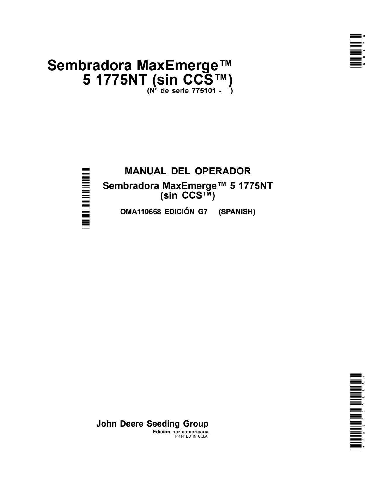 John Deere 12ROW Non CCS 1775NT Planter Operator Manual OMA110668 ES 1 John Deere 12ROW Non CCS 1775NT Planter Operator Manual OMA110668 ES