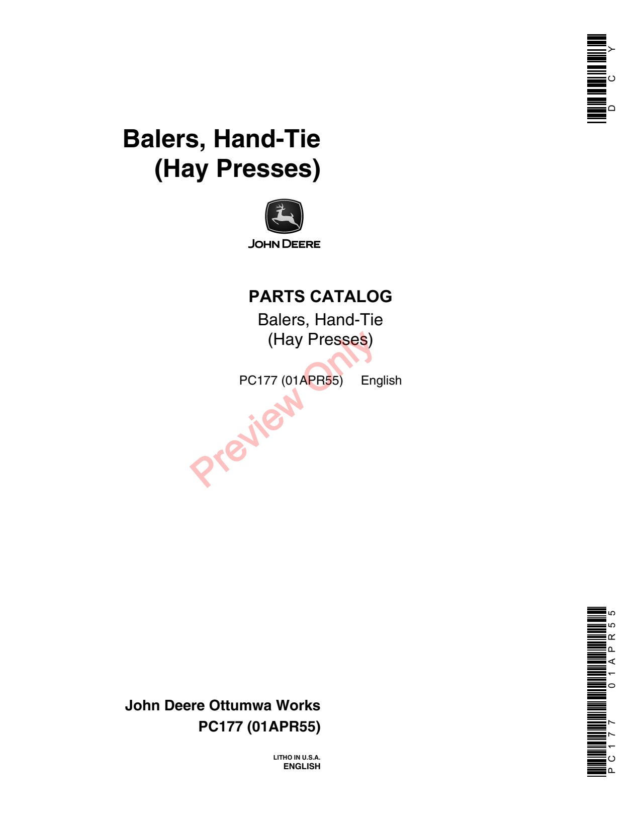 John Deere 14 614 616 Belt-Power Dain Motor Heavy Pickup Junior 1 Power Take-OFF TWO Baler Parts Catalog PC177 1 John Deere 14 614 616 Belt-Power Dain Motor Heavy Pickup Junior 1 Power Take-OFF TWO Baler Parts Catalog PC177