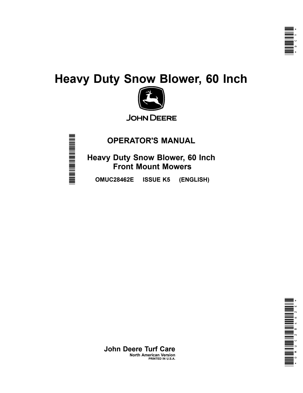 John Deere 1400 1500 60 Heavy Duty Snow Blower Operator Manual OMUC28462E 1 John Deere 1400 1500 60 Heavy Duty Snow Blower Operator Manual OMUC28462E