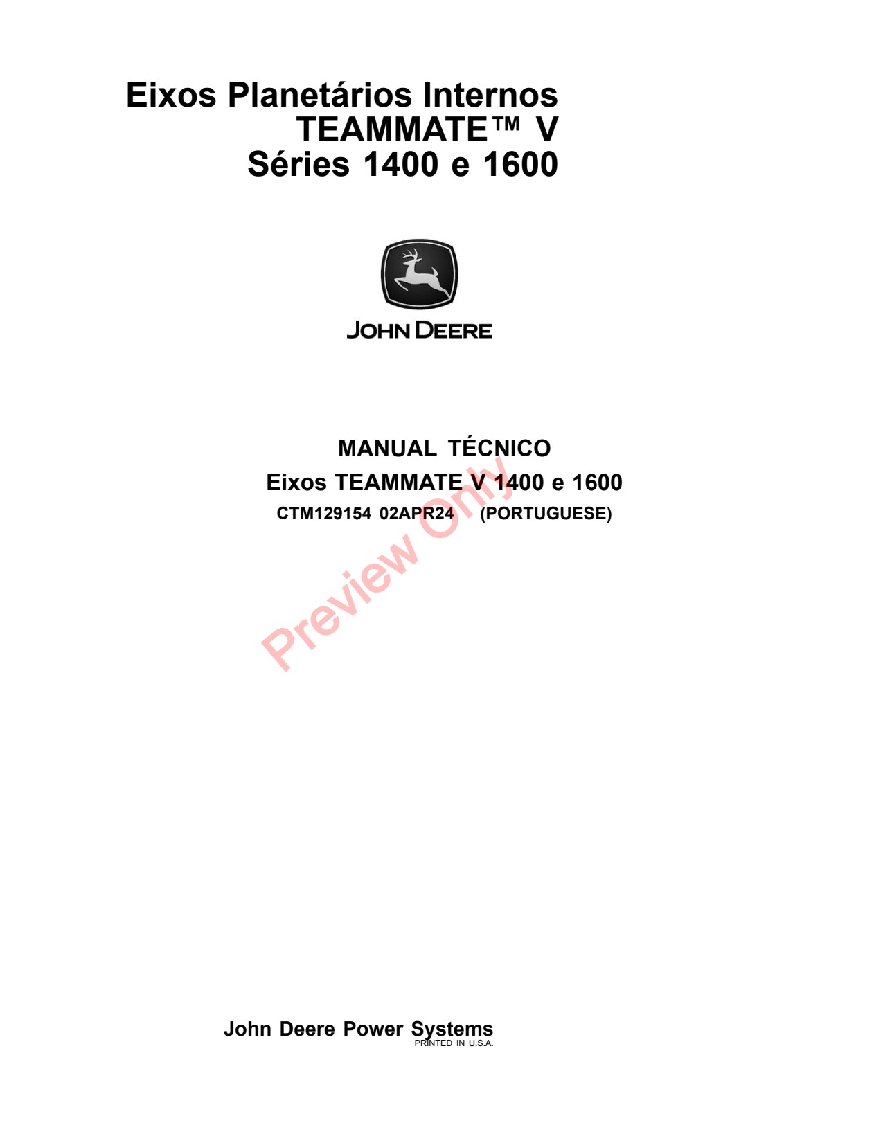 John Deere 1400 1600 V1400 Inboard Planetary Axle Component Technical Manual CTM129154 PT 1 John Deere 1400 1600 V1400 Inboard Planetary Axle Component Technical Manual CTM129154 PT