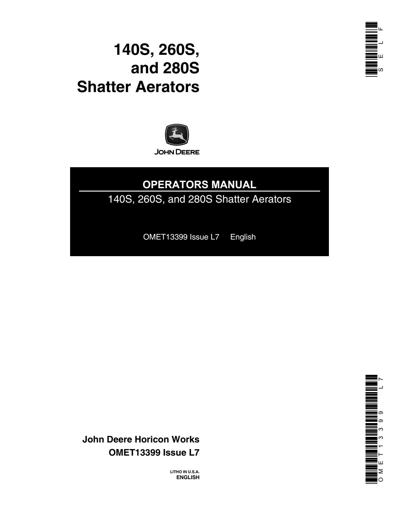 John Deere 140S 260S 280S Shatter Aerator Operator Manual OMET13399 1 John Deere 140S 260S 280S Shatter Aerator Operator Manual OMET13399