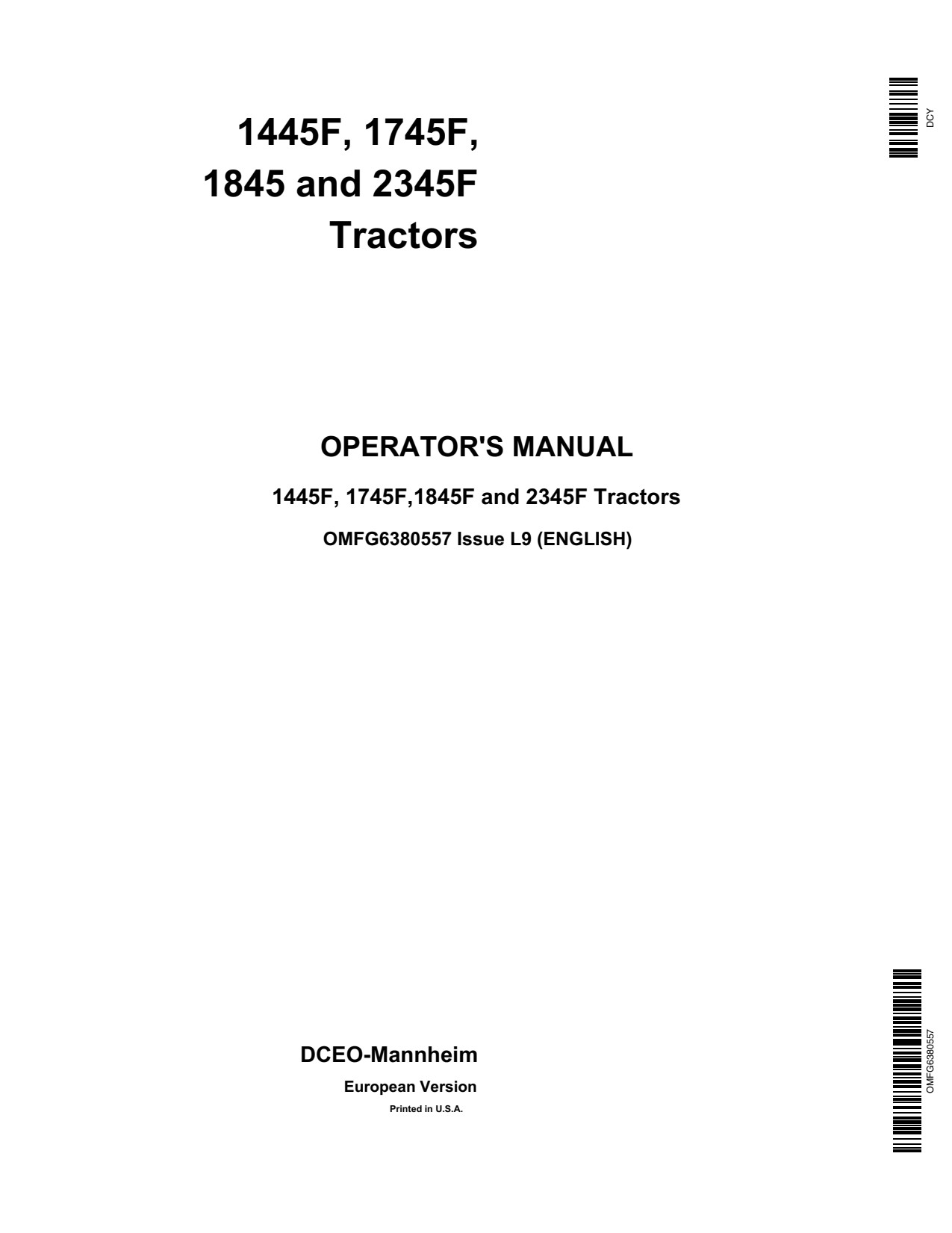 John Deere 1445F 1745F 1845F 2345F Tractor Operator Manual OMFG6380557 1 John Deere 1445F 1745F 1845F 2345F Tractor Operator Manual OMFG6380557