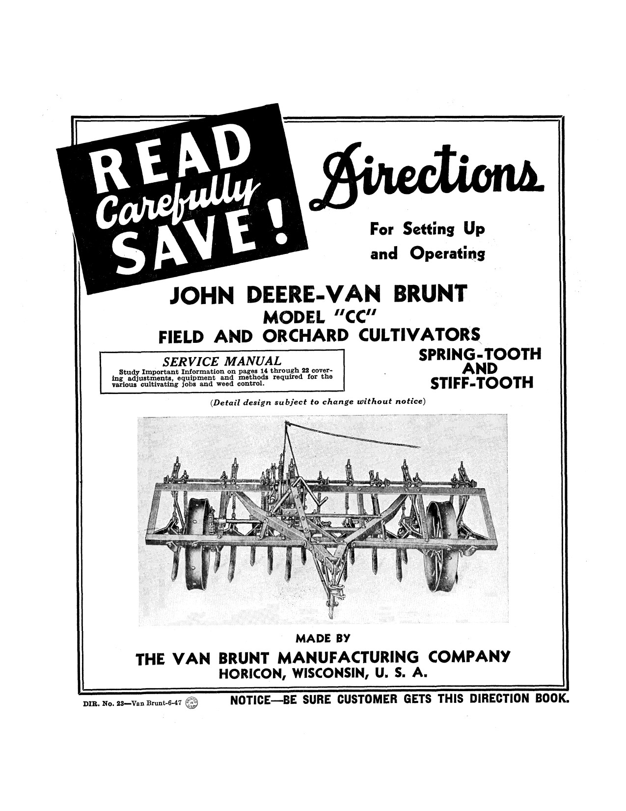John Deere 147-CC CC-A Orchard Cultivator Operator Manual DIR23B 1 John Deere 147-CC CC-A Orchard Cultivator Operator Manual DIR23B