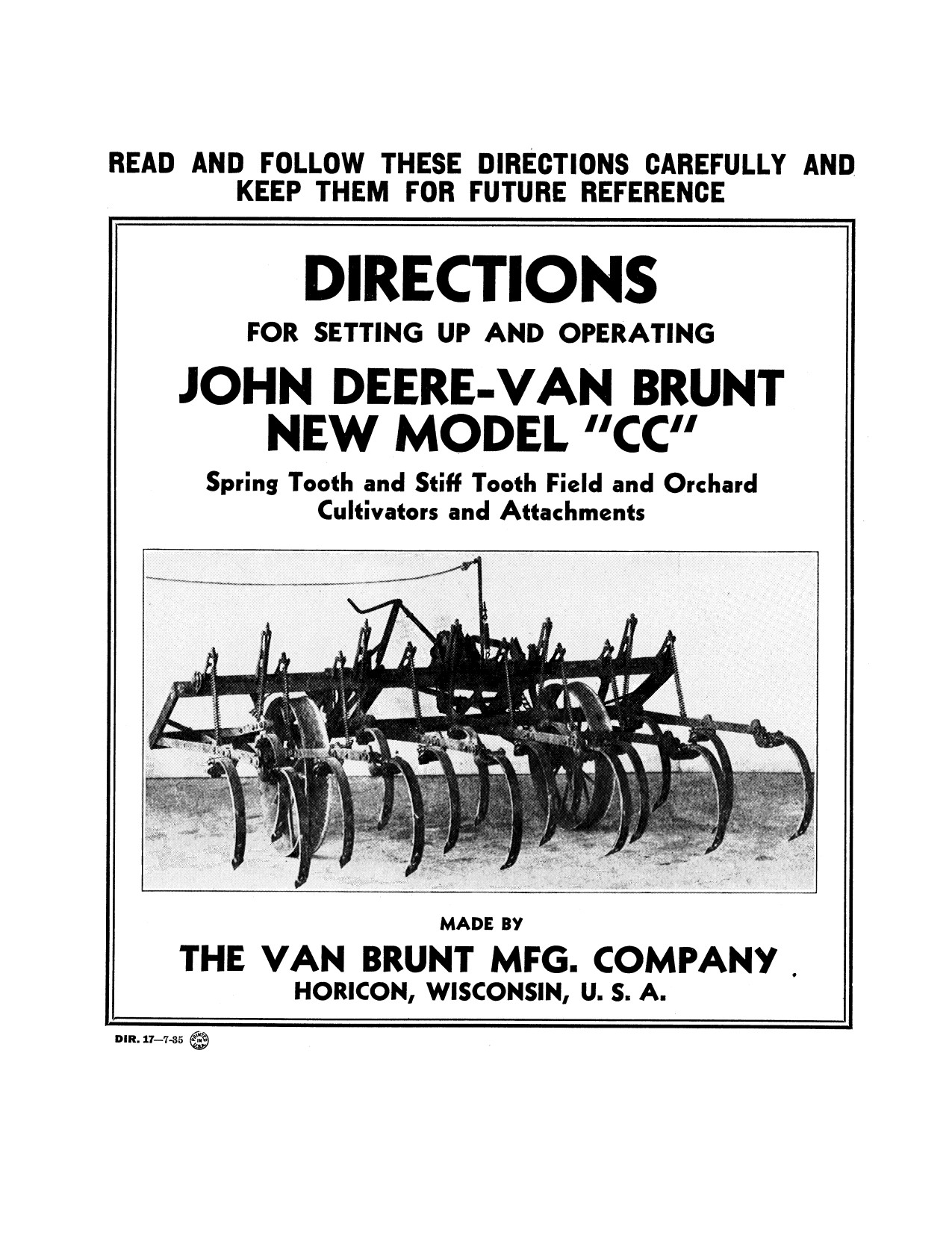 John Deere 147-CC Field Cultivator Operator Manual DIR17B 1 John Deere 147-CC Field Cultivator Operator Manual DIR17B