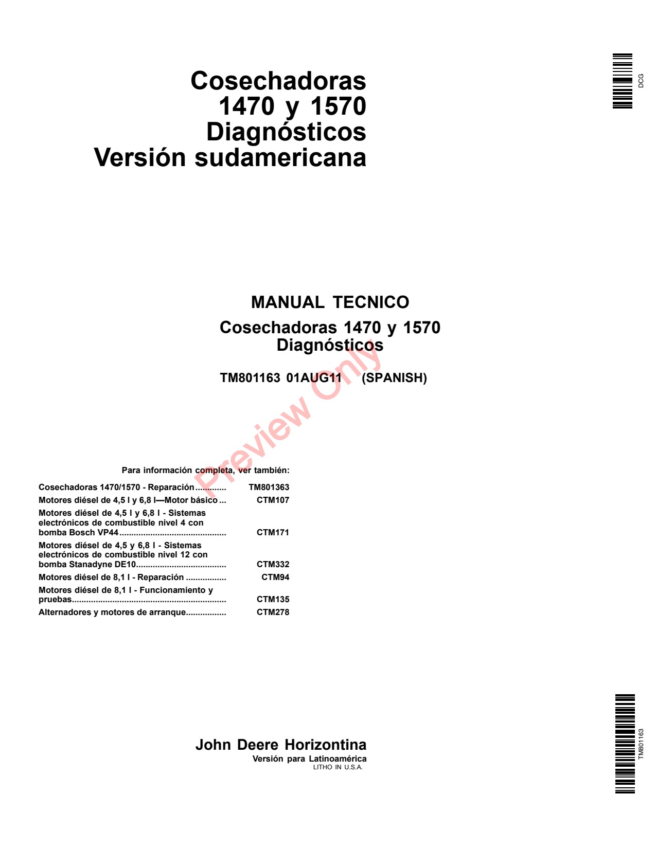 John Deere 1470 1570 Combine Technical Manual TM801163 ES 1 John Deere 1470 1570 Combine Technical Manual TM801163 ES