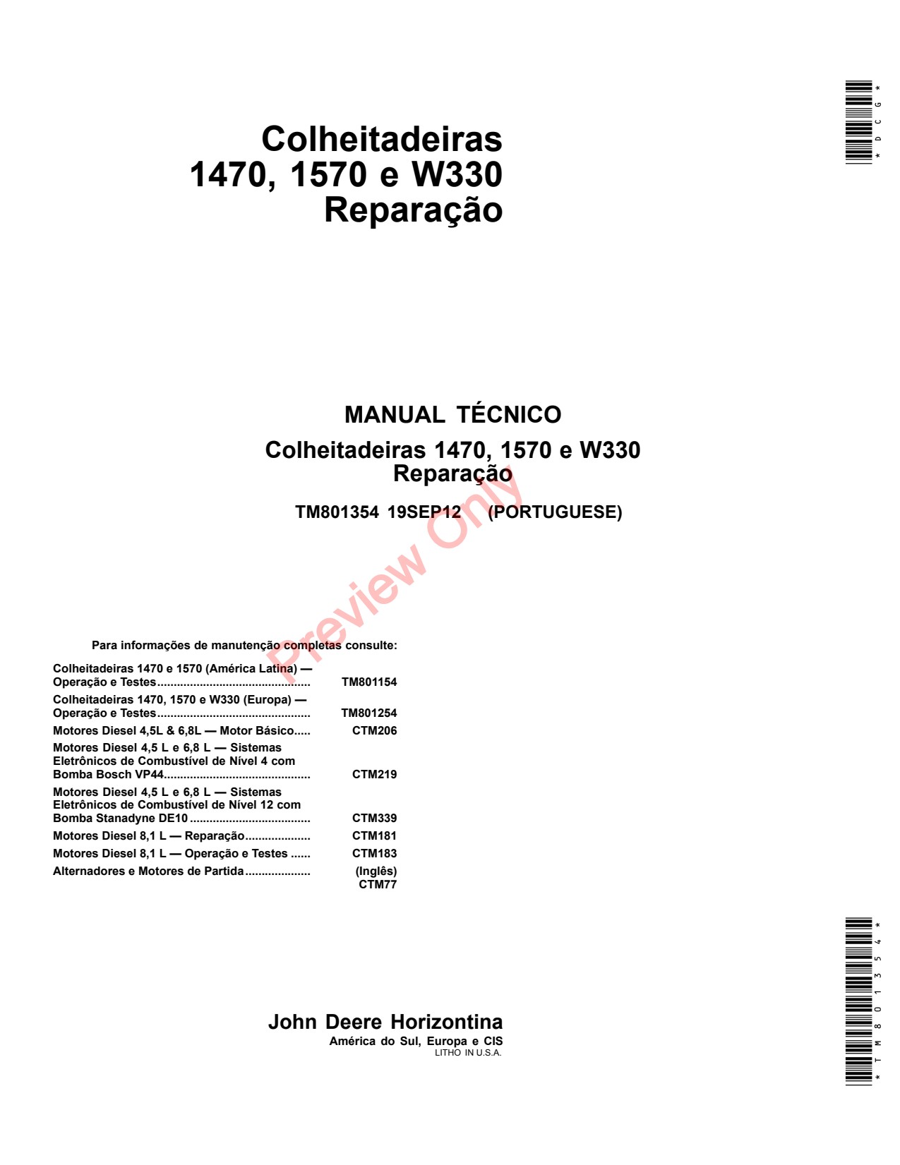 John Deere 1470 1570 W330 Combine Technical Manual TM801354 PT 1 John Deere 1470 1570 W330 Combine Technical Manual TM801354 PT