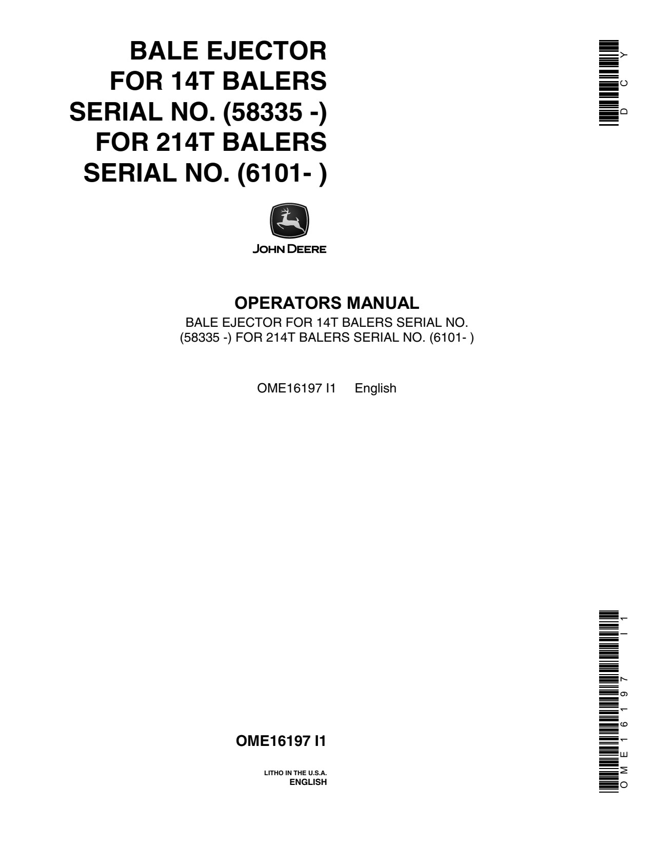 John Deere 14T 214T Automatic Bale Ejector Operator Manual OME16197 1 John Deere 14T 214T Automatic Bale Ejector Operator Manual OME16197
