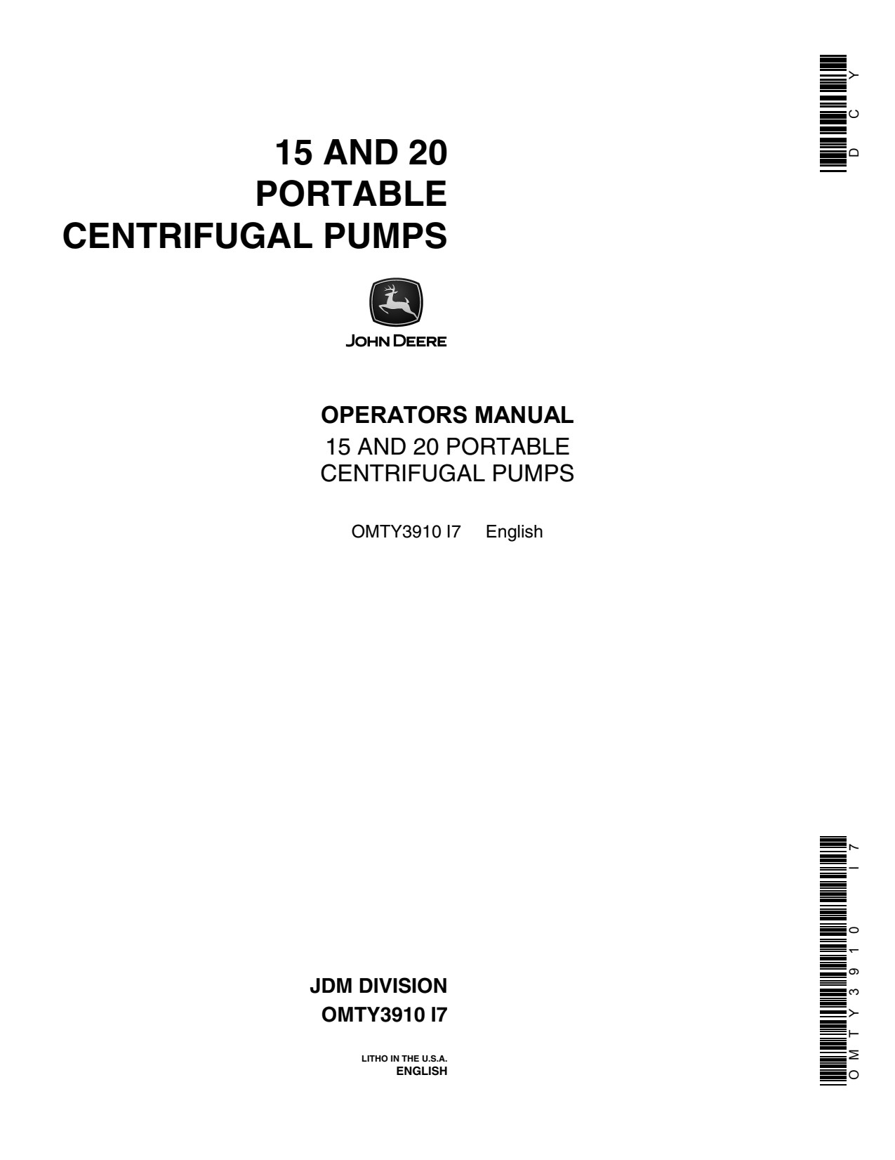 John Deere 15 20 Portable Centrifugal Pump Operator Manual OMTY3910 1 John Deere 15 20 Portable Centrifugal Pump Operator Manual OMTY3910