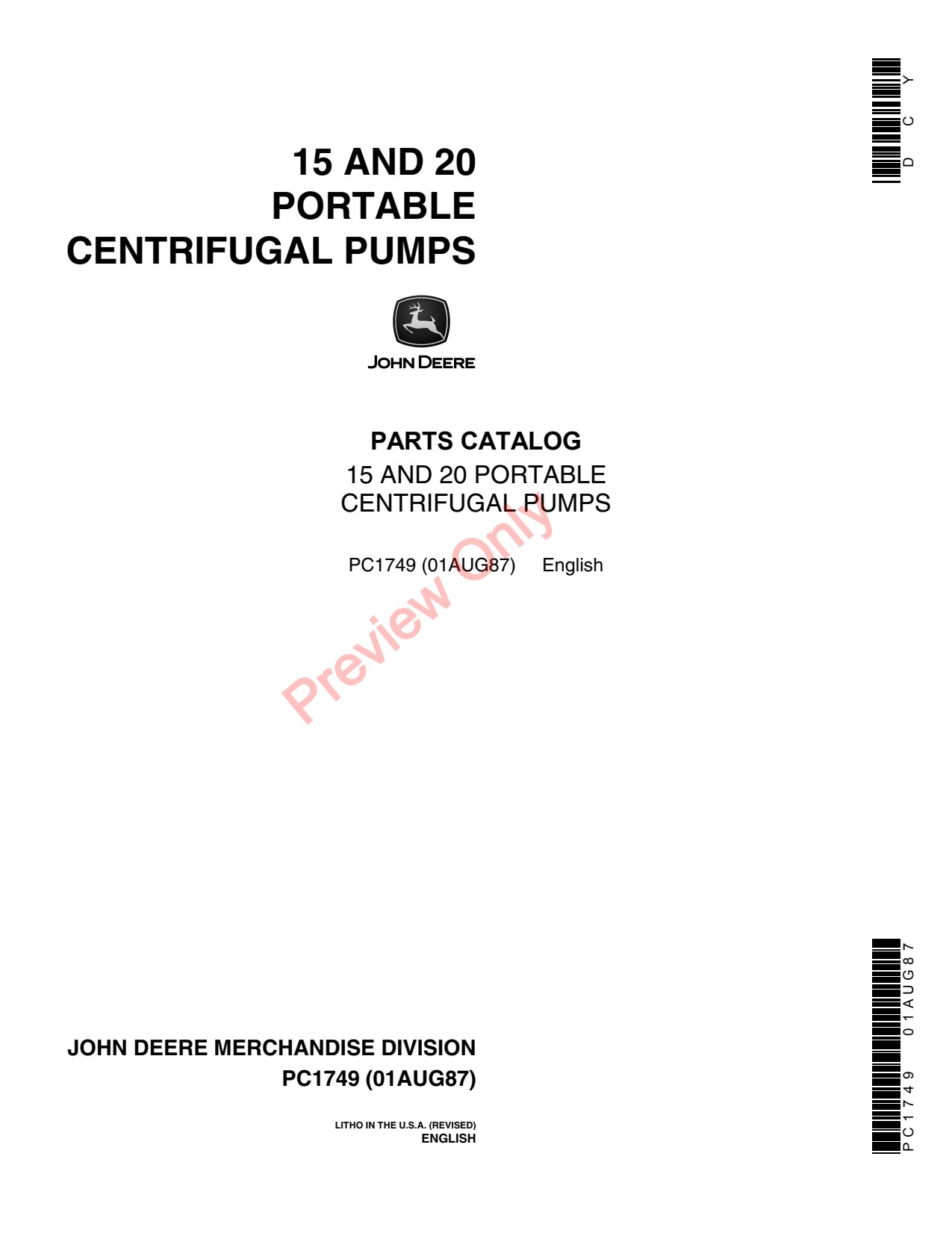 John Deere 15 20 Portable Centrifugal Pump Parts Catalog PC1749 1 John Deere 15 20 Portable Centrifugal Pump Parts Catalog PC1749