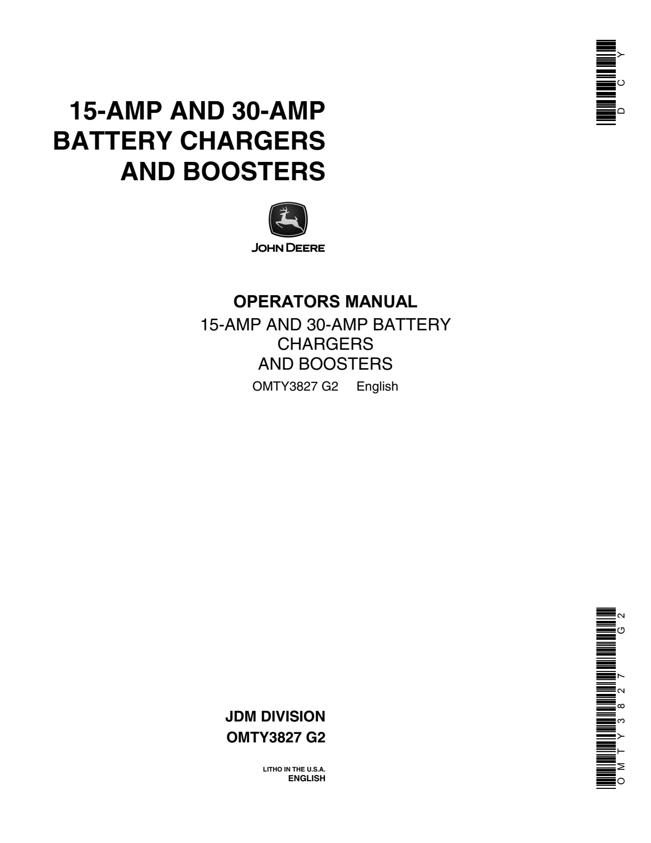 John Deere 15 AMP 30 TY5104 TY5105 Battery Charger Operator Manual OMTY3827 1 John Deere 15 AMP 30 TY5104 TY5105 Battery Charger Operator Manual OMTY3827