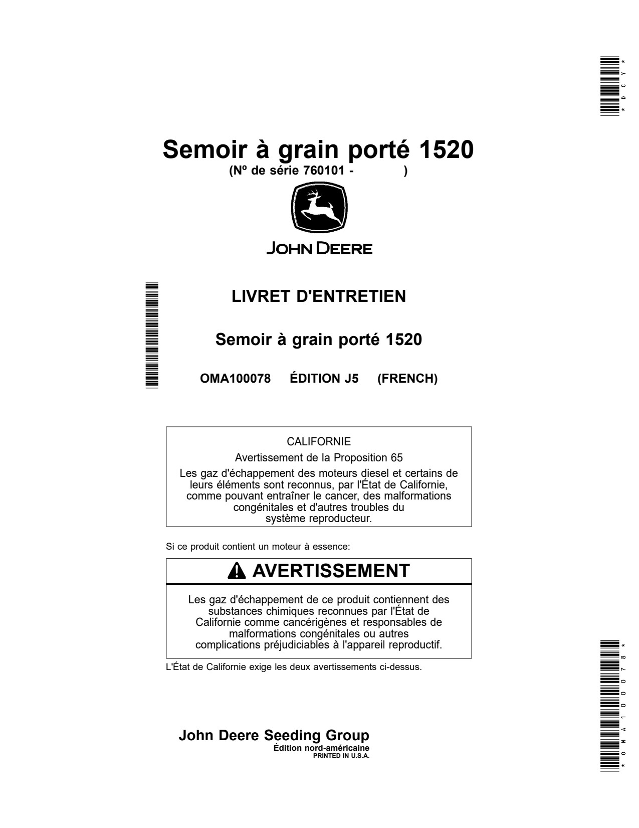 John Deere 1520 Integral Grain Drill Operator Manual OMA100078 FR 1 John Deere 1520 Integral Grain Drill Operator Manual OMA100078 FR