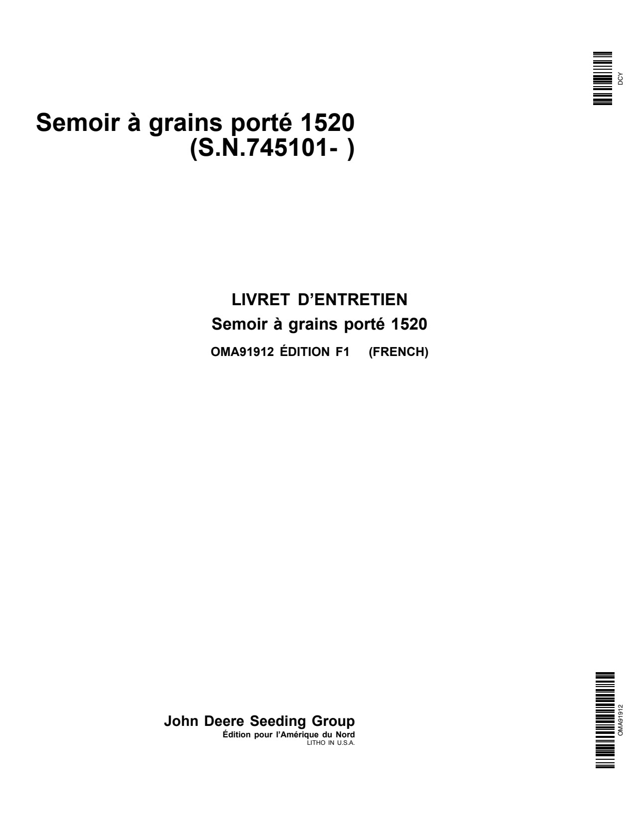 John Deere 1520 Integral Grain Drill Operator Manual OMA91912 FR 1 John Deere 1520 Integral Grain Drill Operator Manual OMA91912 FR