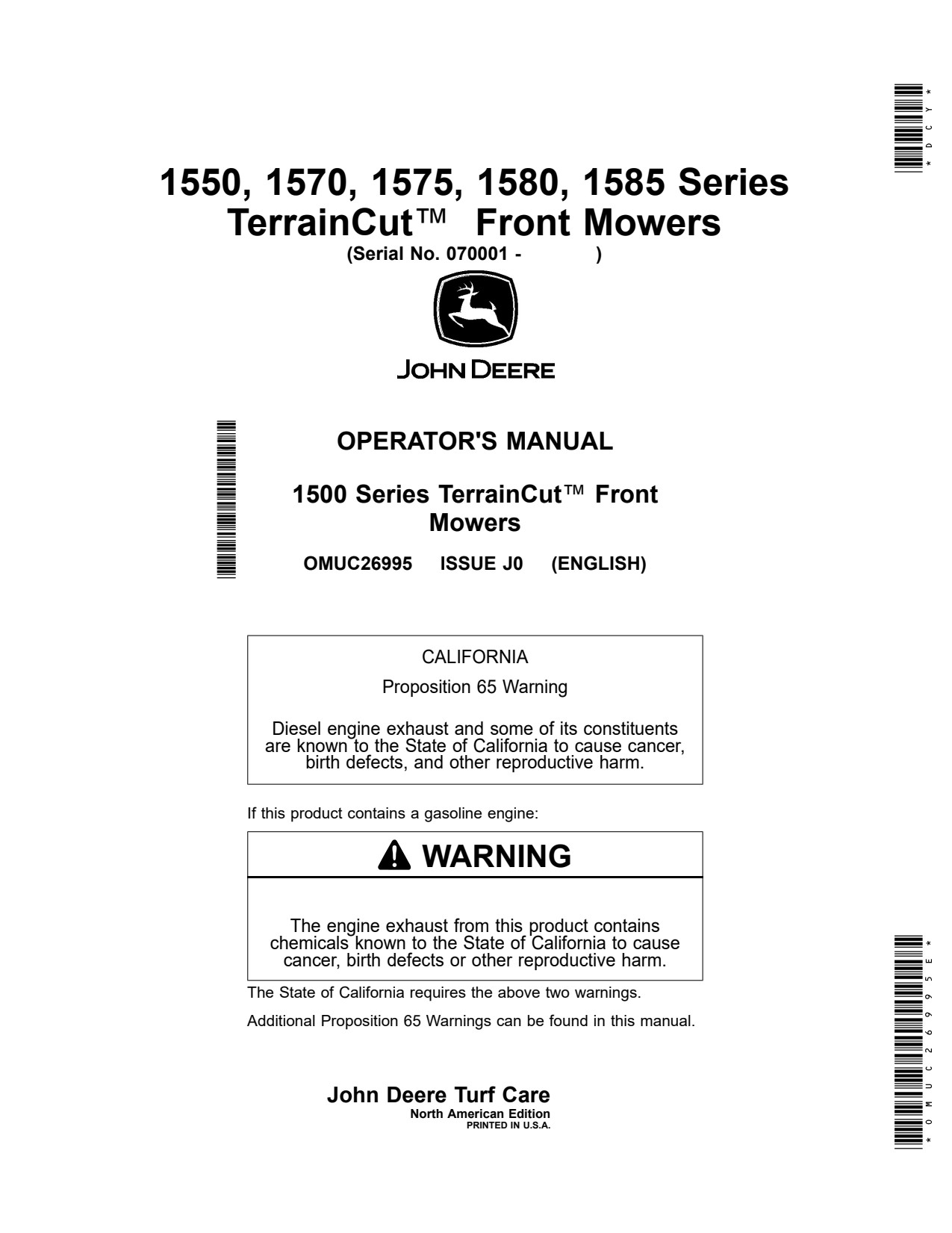 John Deere 1550 1570 to 1585 Front Mower Operator Manual OMUC26995E 1 John Deere 1550 1570 to 1585 Front Mower Operator Manual OMUC26995E
