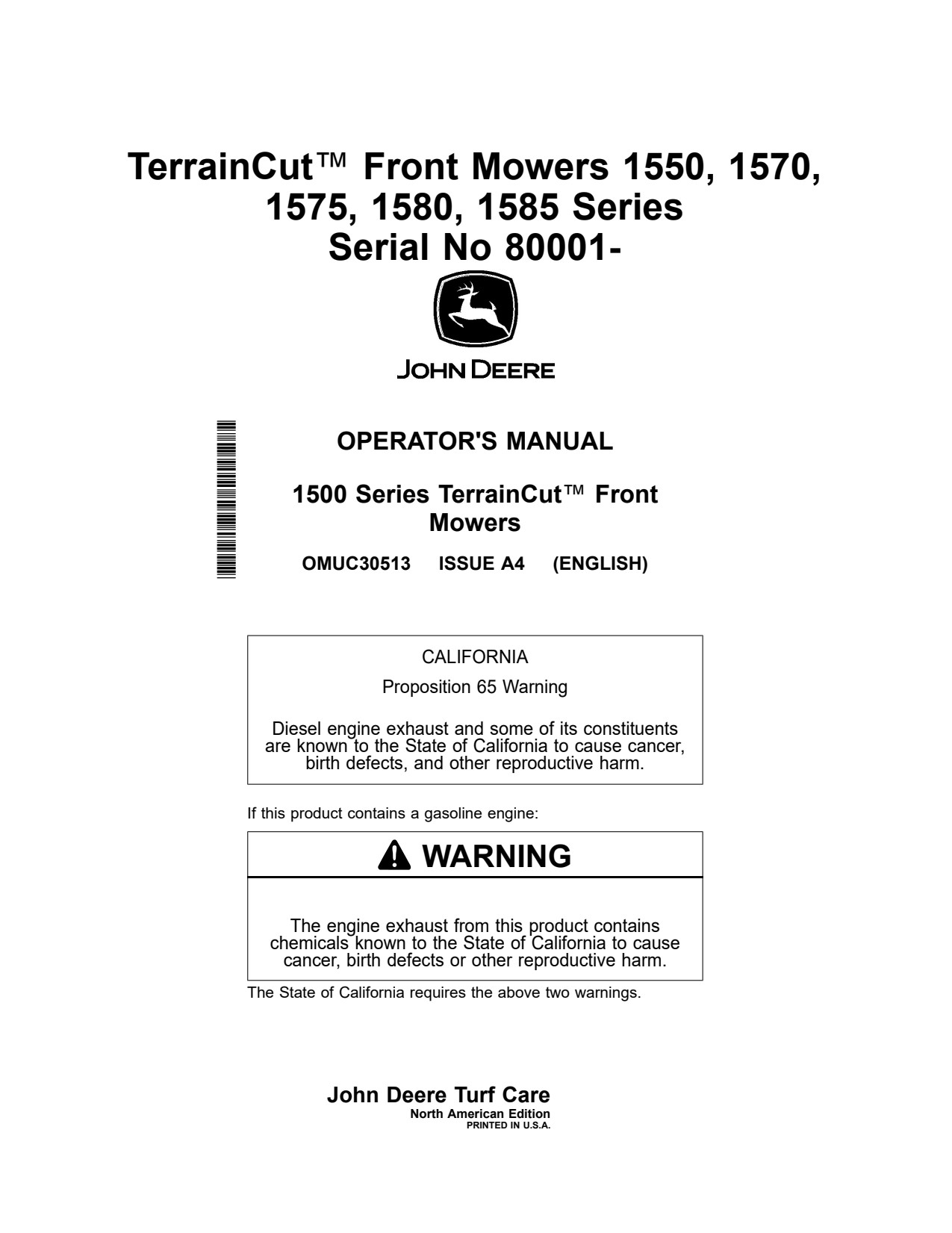 John Deere 1550 1570 to 1585 Front Mower Operator Manual OMUC30513E 1 John Deere 1550 1570 to 1585 Front Mower Operator Manual OMUC30513E