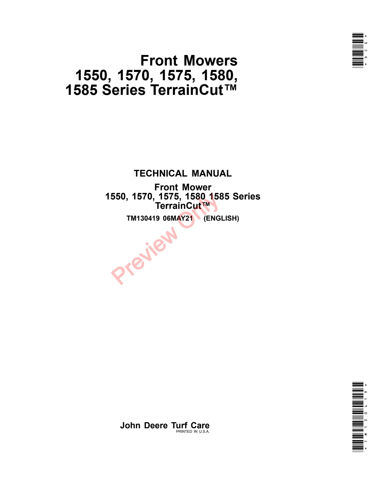 John Deere 1550 1570 to 1585 Front Mower Technical Manual TM130419 1 John Deere 1550 1570 to 1585 Front Mower Technical Manual TM130419