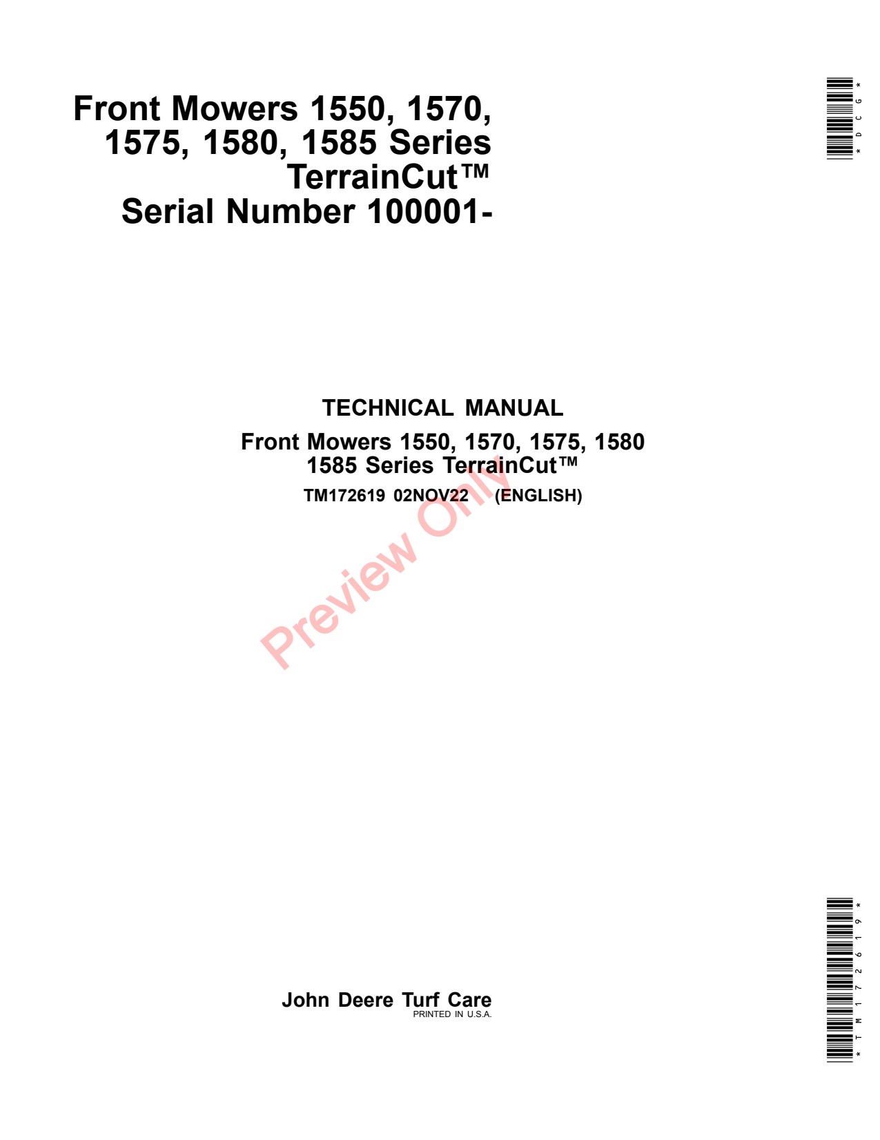 John Deere 1550 1570 to 1585 Front Mower Technical Manual TM172619 1 John Deere 1550 1570 to 1585 Front Mower Technical Manual TM172619