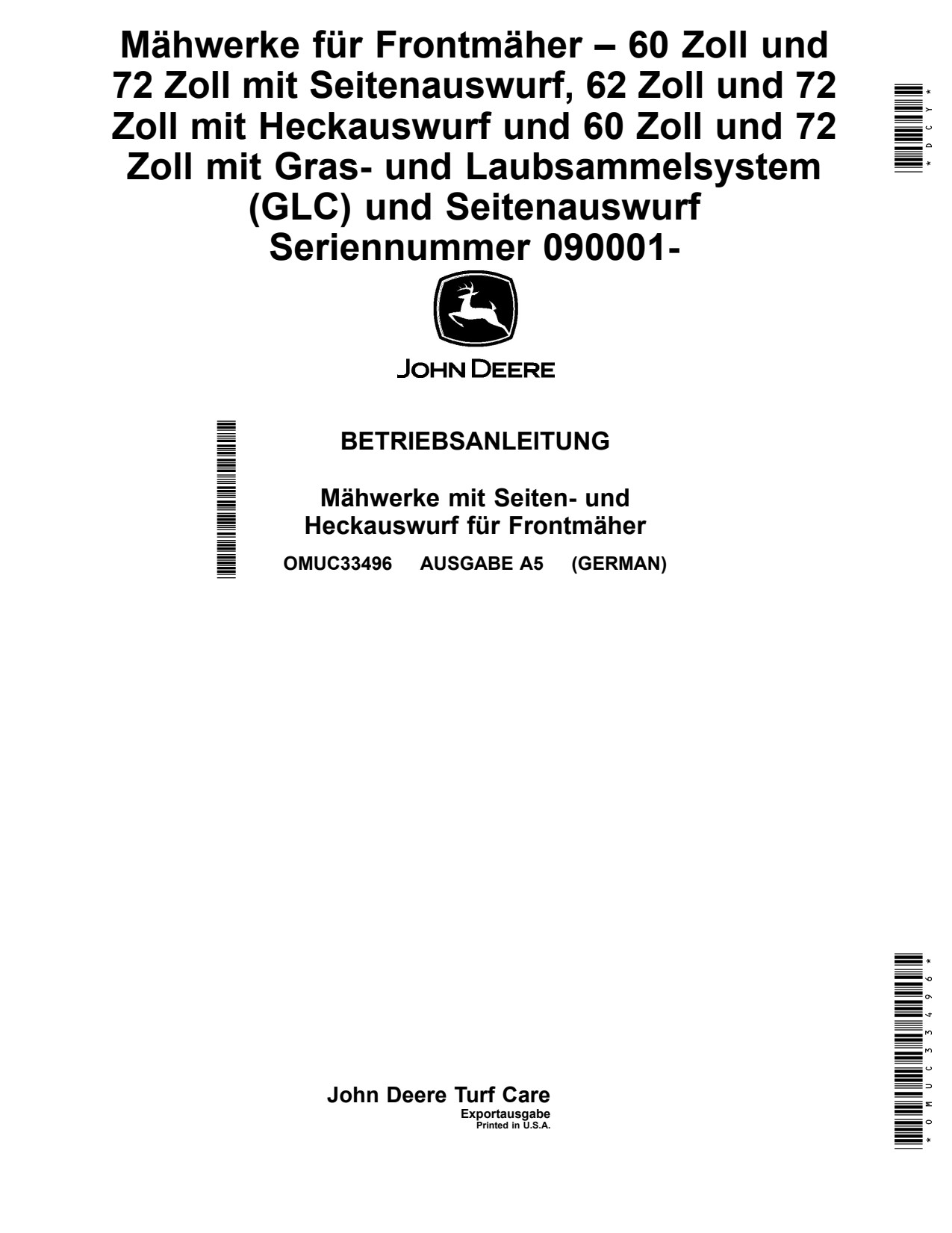 John Deere 1575 1585 1550 1570 60 1580 72 62 Front Mount Mower Operator Manual OMUC33496 DE 1 John Deere 1575 1585 1550 1570 60 1580 72 62 Front Mount Mower Operator Manual OMUC33496 DE
