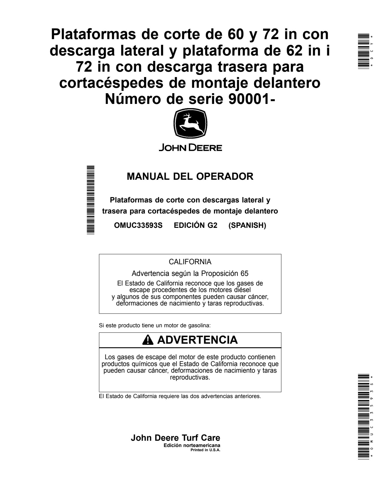 John Deere 1575 1585 1550 1570 60 1580 72 62 Front Mount Mower Operator Manual OMUC33593s ES 1 John Deere 1575 1585 1550 1570 60 1580 72 62 Front Mount Mower Operator Manual OMUC33593s ES