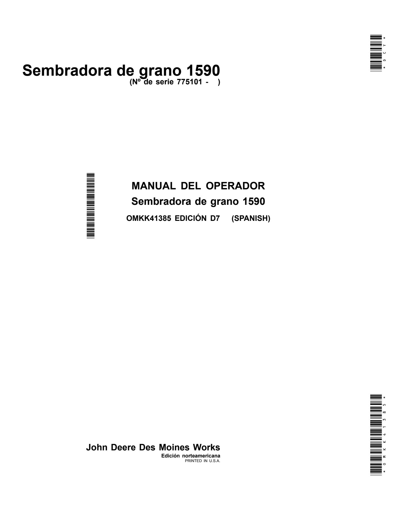 John Deere 1590 Grain Drill Operator Manual OMKK41385 ES 1 John Deere 1590 Grain Drill Operator Manual OMKK41385 ES