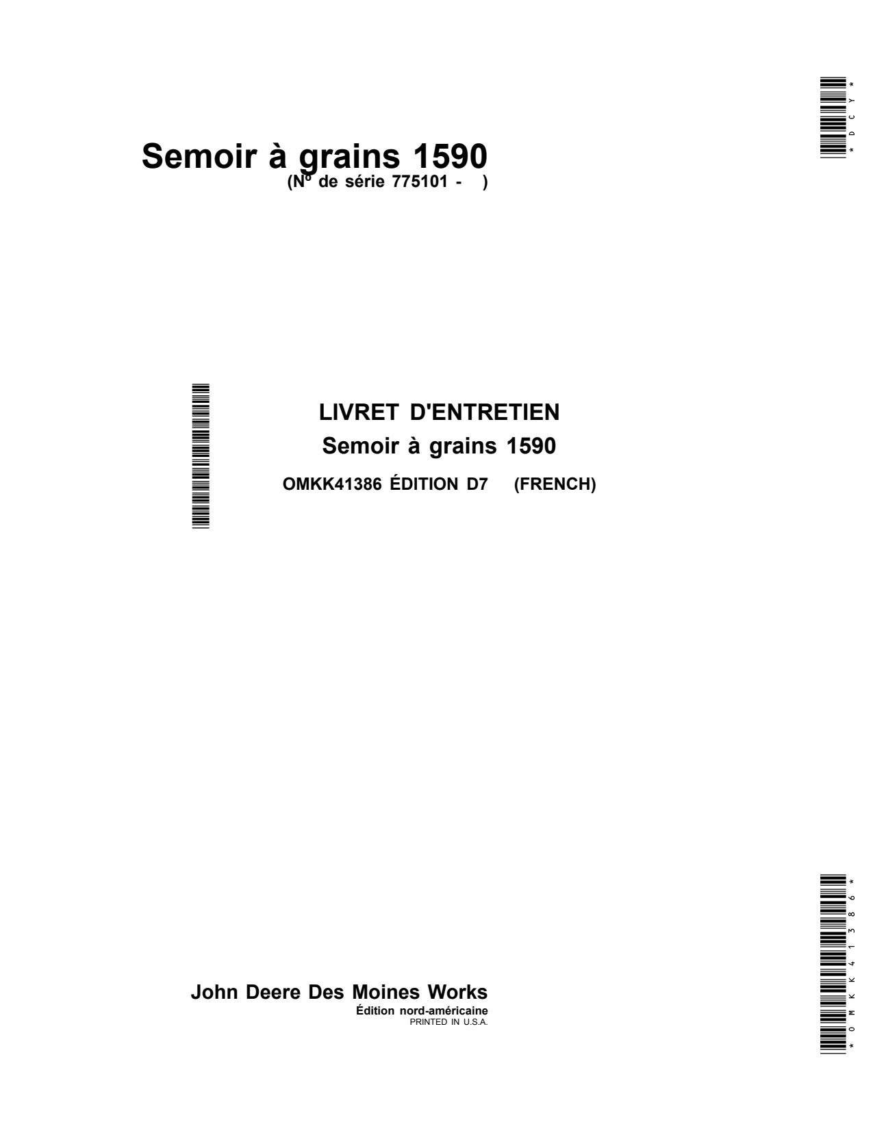 John Deere 1590 Grain Drill Operator Manual OMKK41386 FR 1 John Deere 1590 Grain Drill Operator Manual OMKK41386 FR