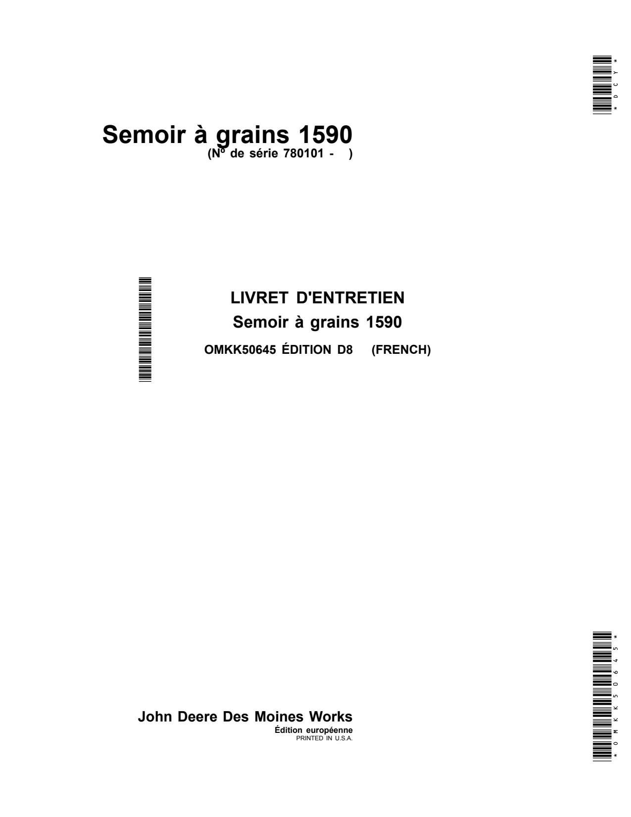 John Deere 1590 Grain Drill Operator Manual OMKK50645 FR 1 John Deere 1590 Grain Drill Operator Manual OMKK50645 FR
