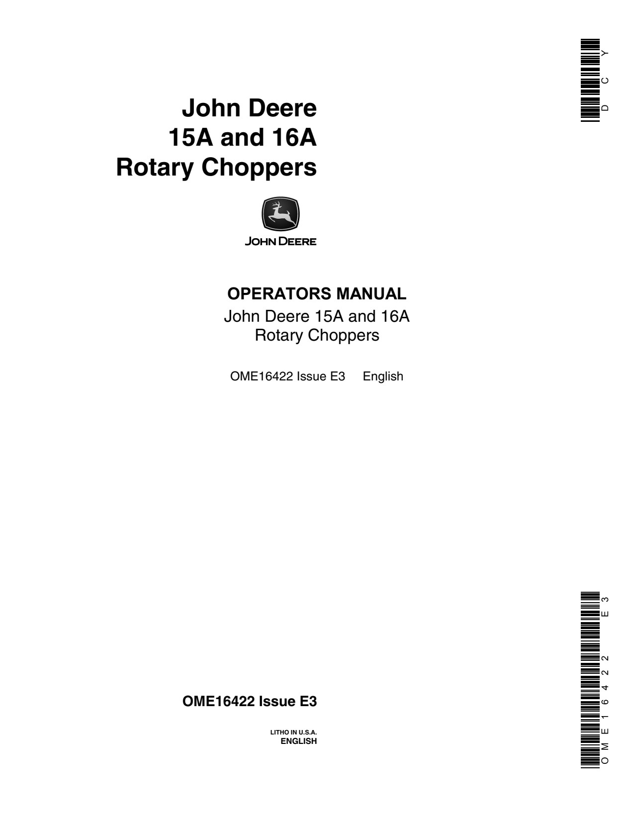 John Deere 15A 16A Rotary Choppers Operator Manual OME16422 1 John Deere 15A 16A Rotary Choppers Operator Manual OME16422
