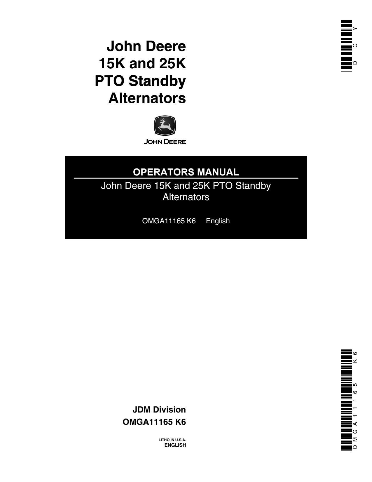 John Deere 15K 25K PTO Standby Alternator Operator Manual OMGA11165 1 John Deere 15K 25K PTO Standby Alternator Operator Manual OMGA11165