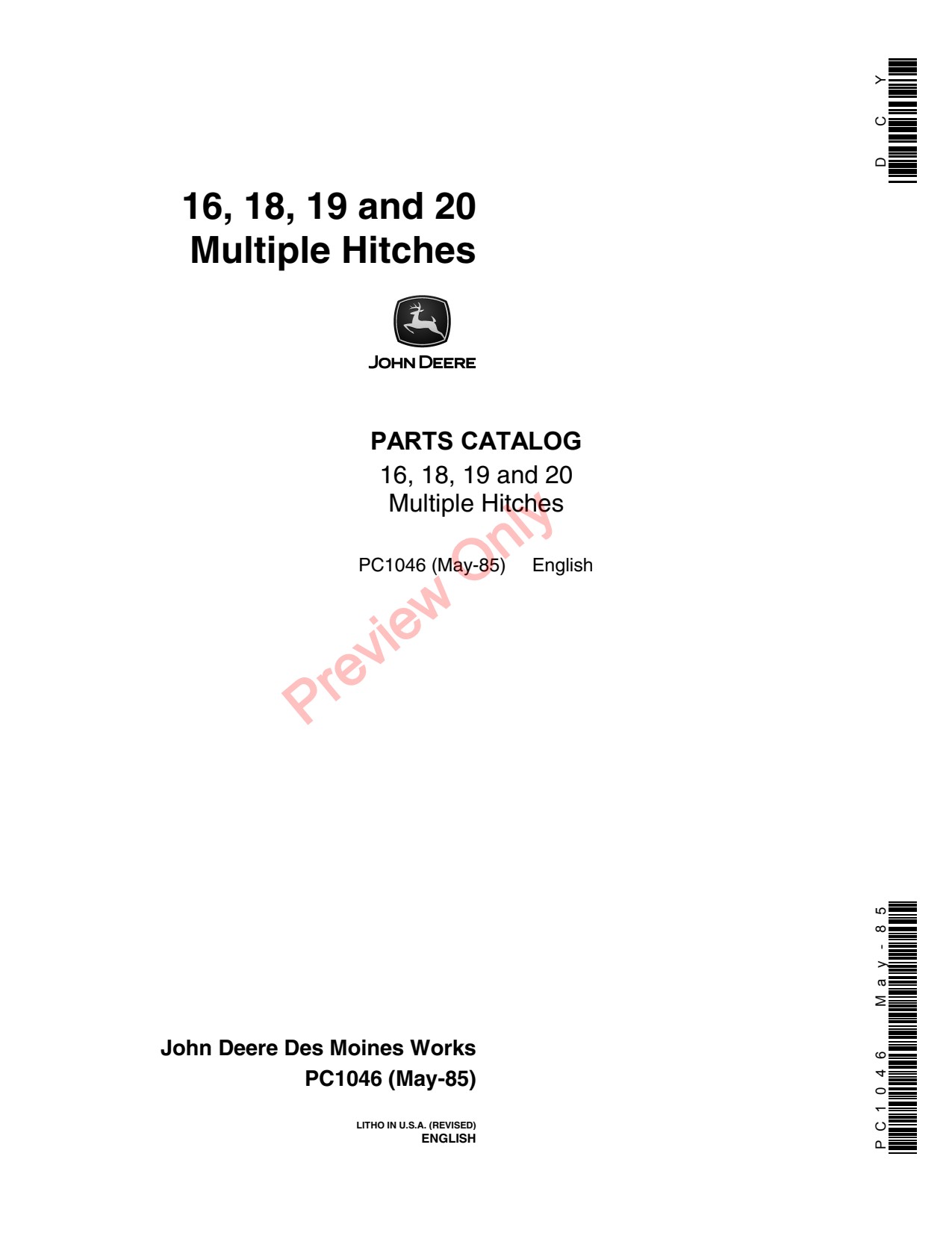 John Deere 16 18 to 20 1023E 1026R Multiple Hitches Parts Catalog PC1046 1 John Deere 16 18 to 20 1023E 1026R Multiple Hitches Parts Catalog PC1046