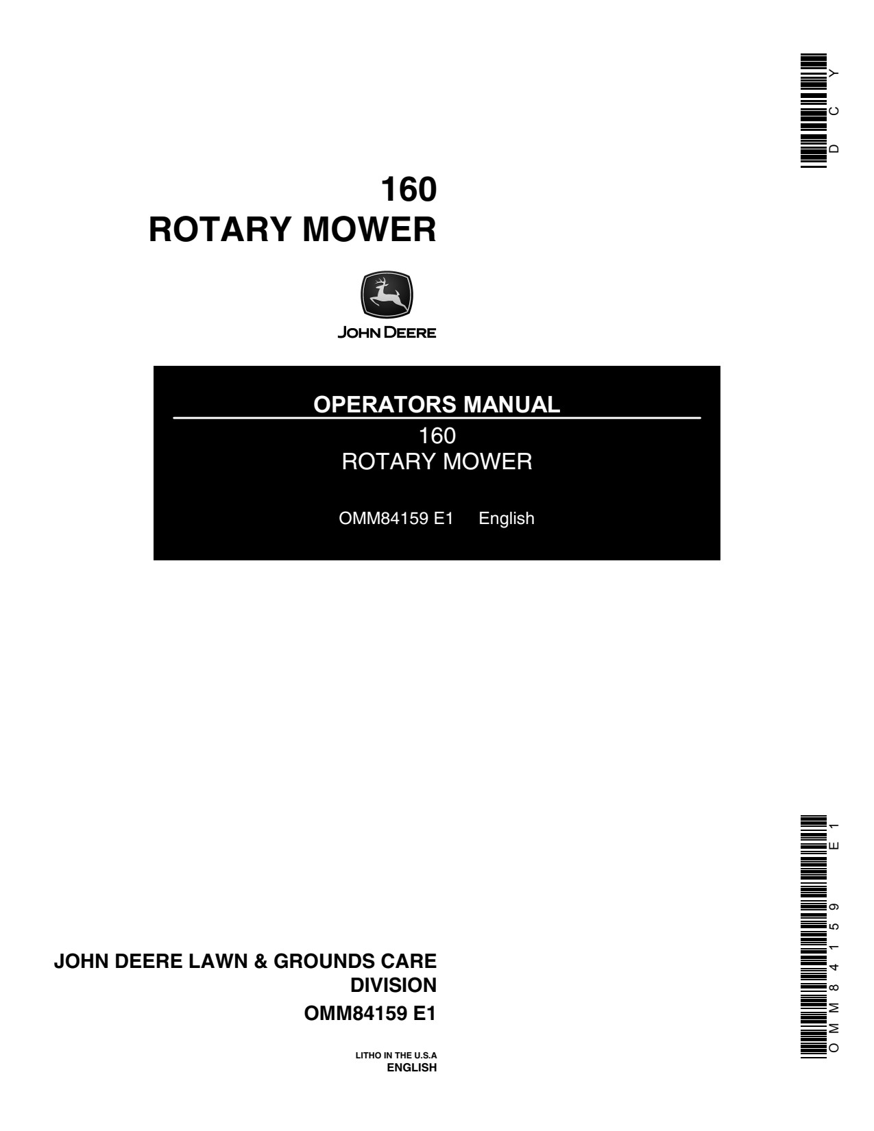 John Deere 160 60 Inch 650 750 60 Rotary Mower Operator Manual OMM84159 1 John Deere 160 60 Inch 650 750 60 Rotary Mower Operator Manual OMM84159