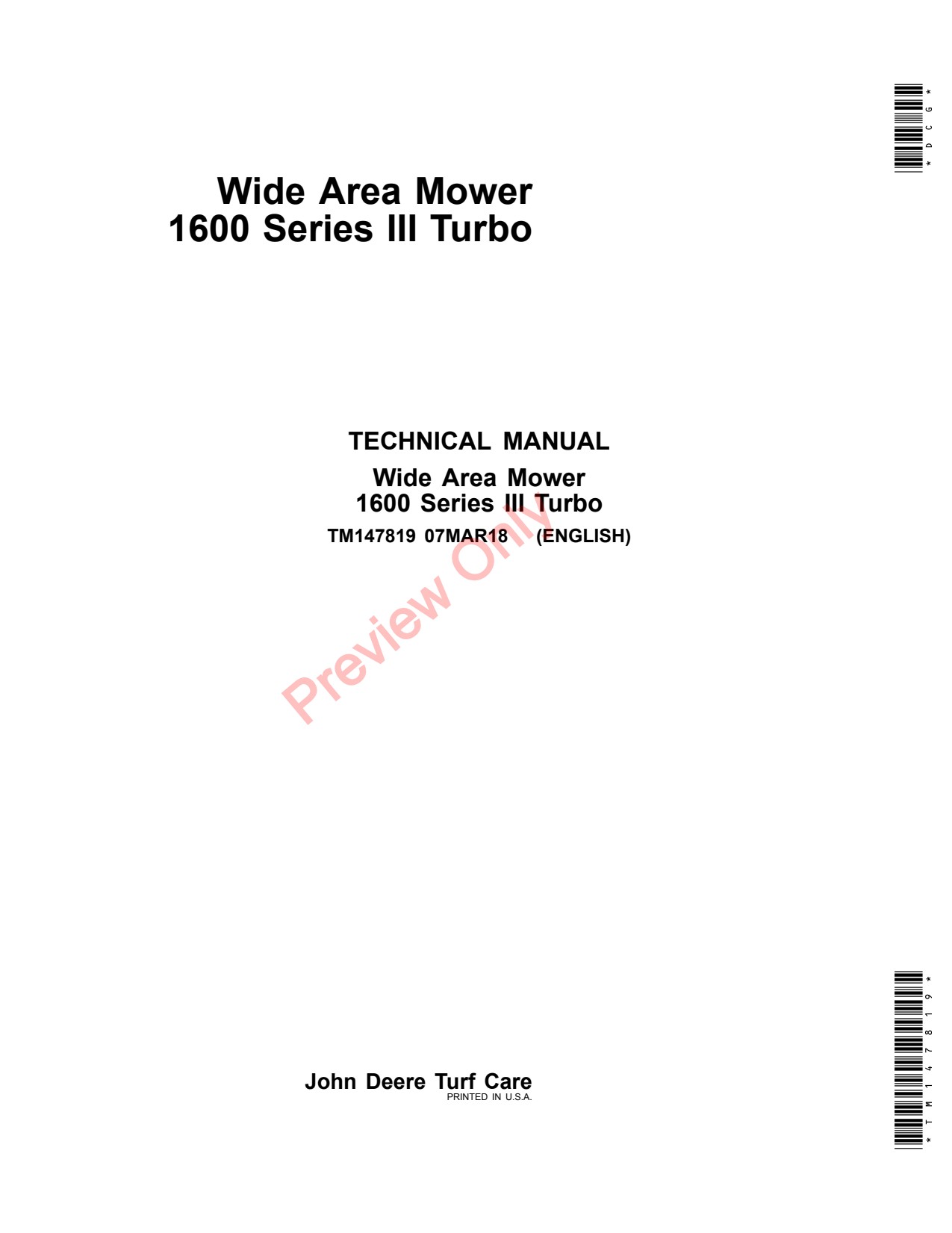 John Deere 1600 Wide Area Mower Technical Manual TM147819 1 John Deere 1600 Wide Area Mower Technical Manual TM147819