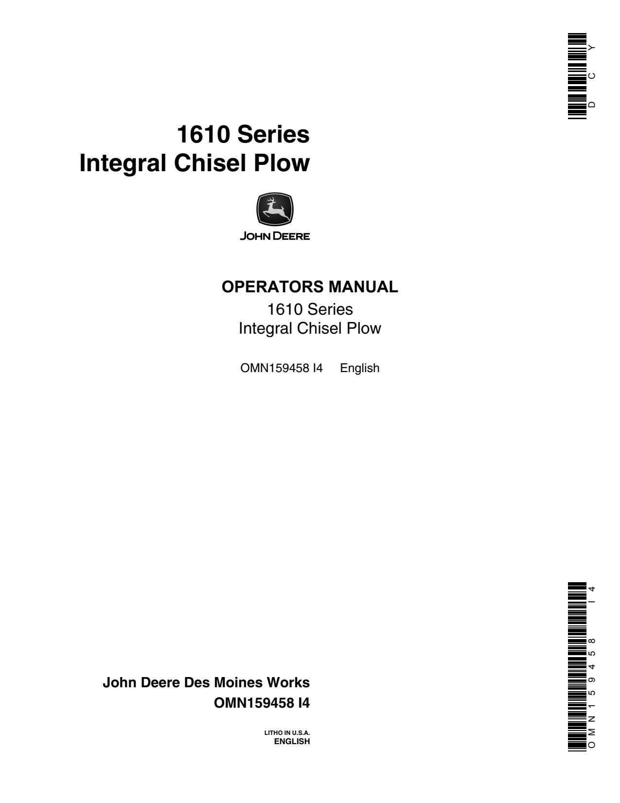 John Deere 1610 Integral Chisel Plow Operator Manual OMN159458 1 John Deere 1610 Integral Chisel Plow Operator Manual OMN159458