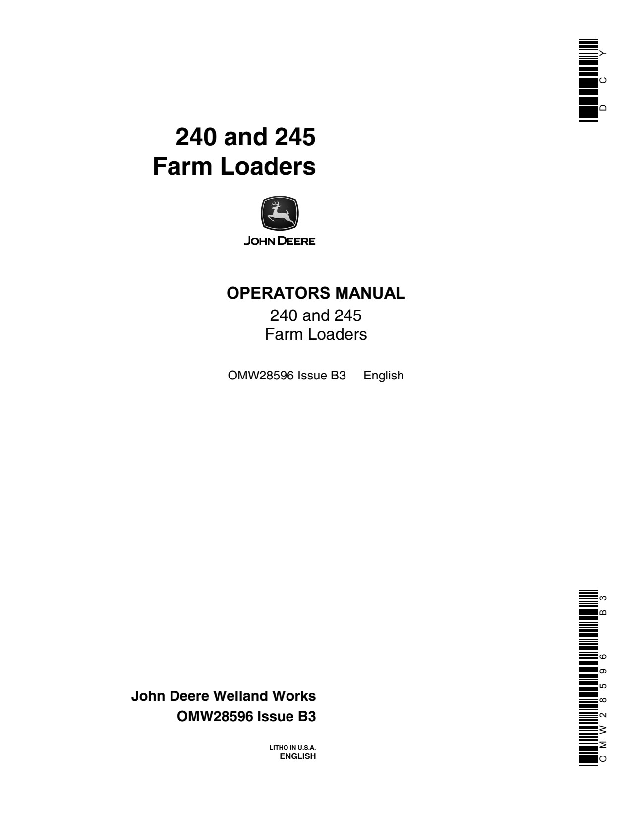 John Deere 1640 1830 1840 240 2440 245 Farm Loader Operator Manual OMW28596 1 John Deere 1640 1830 1840 240 2440 245 Farm Loader Operator Manual OMW28596