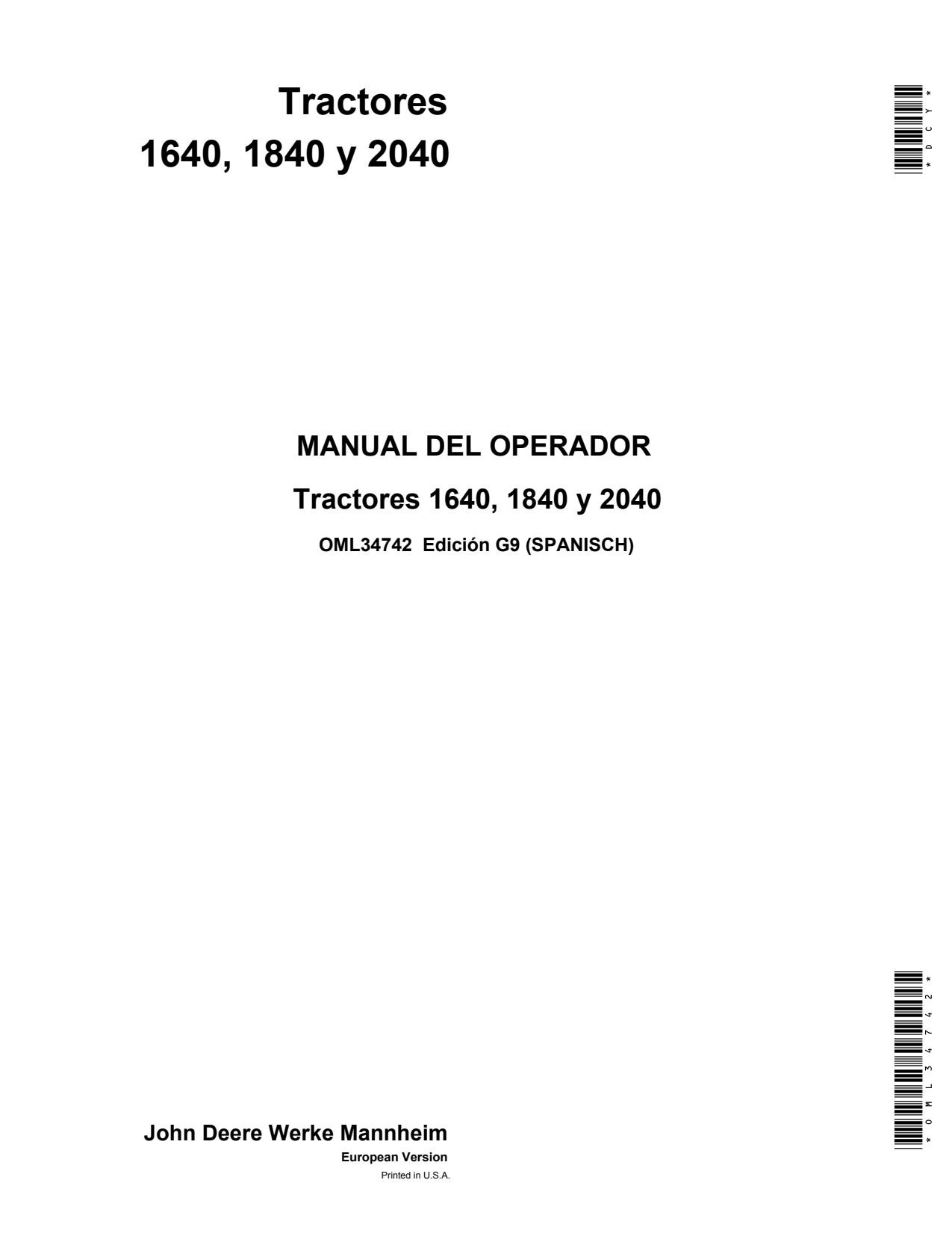 John Deere 1640 to 2040 Tractor Operator Manual OML34742 ES 1 John Deere 1640 to 2040 Tractor Operator Manual OML34742 ES