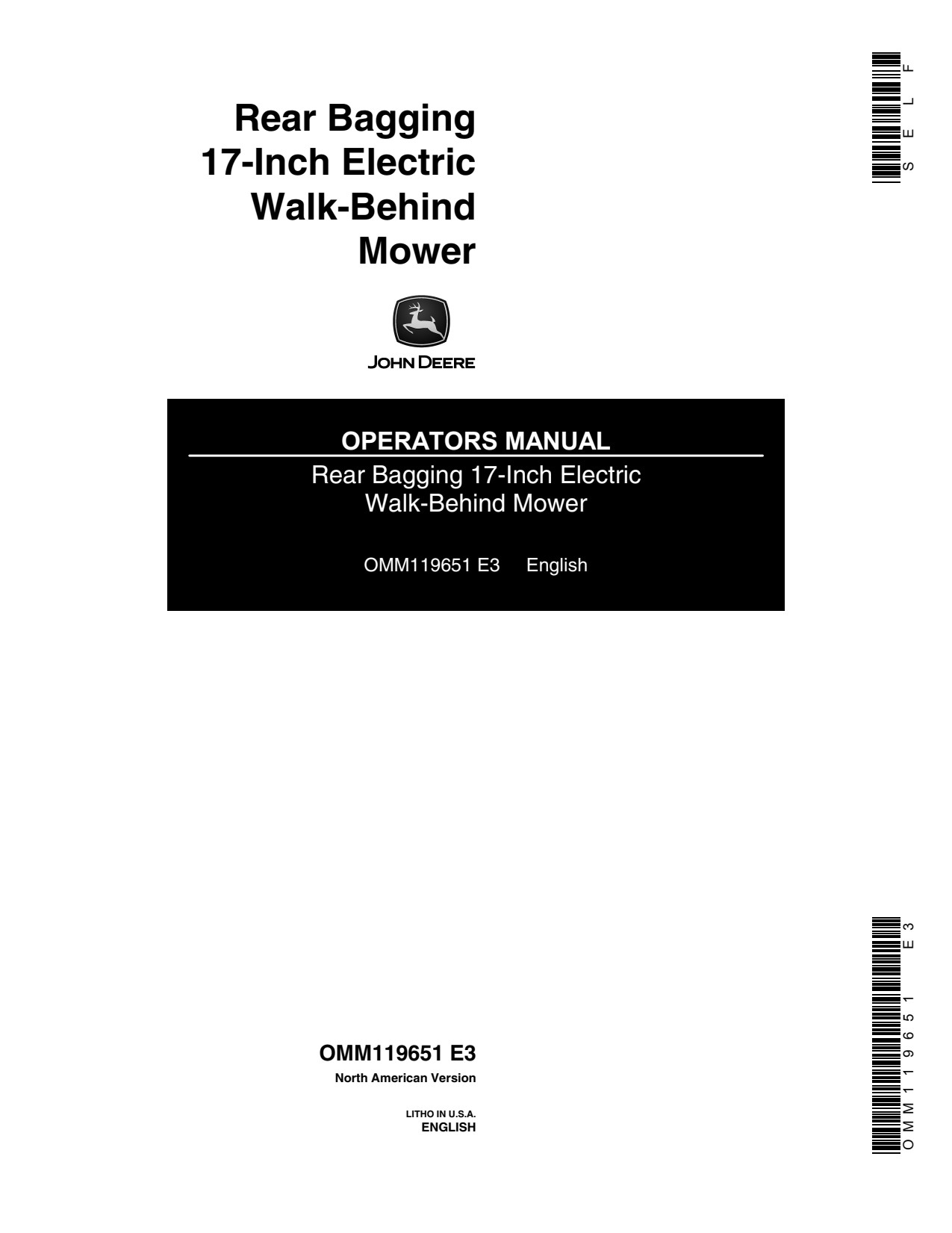 John Deere 17 Inch Electric Walk-Behind Mower Operator Manual OMM119651 1 John Deere 17 Inch Electric Walk-Behind Mower Operator Manual OMM119651