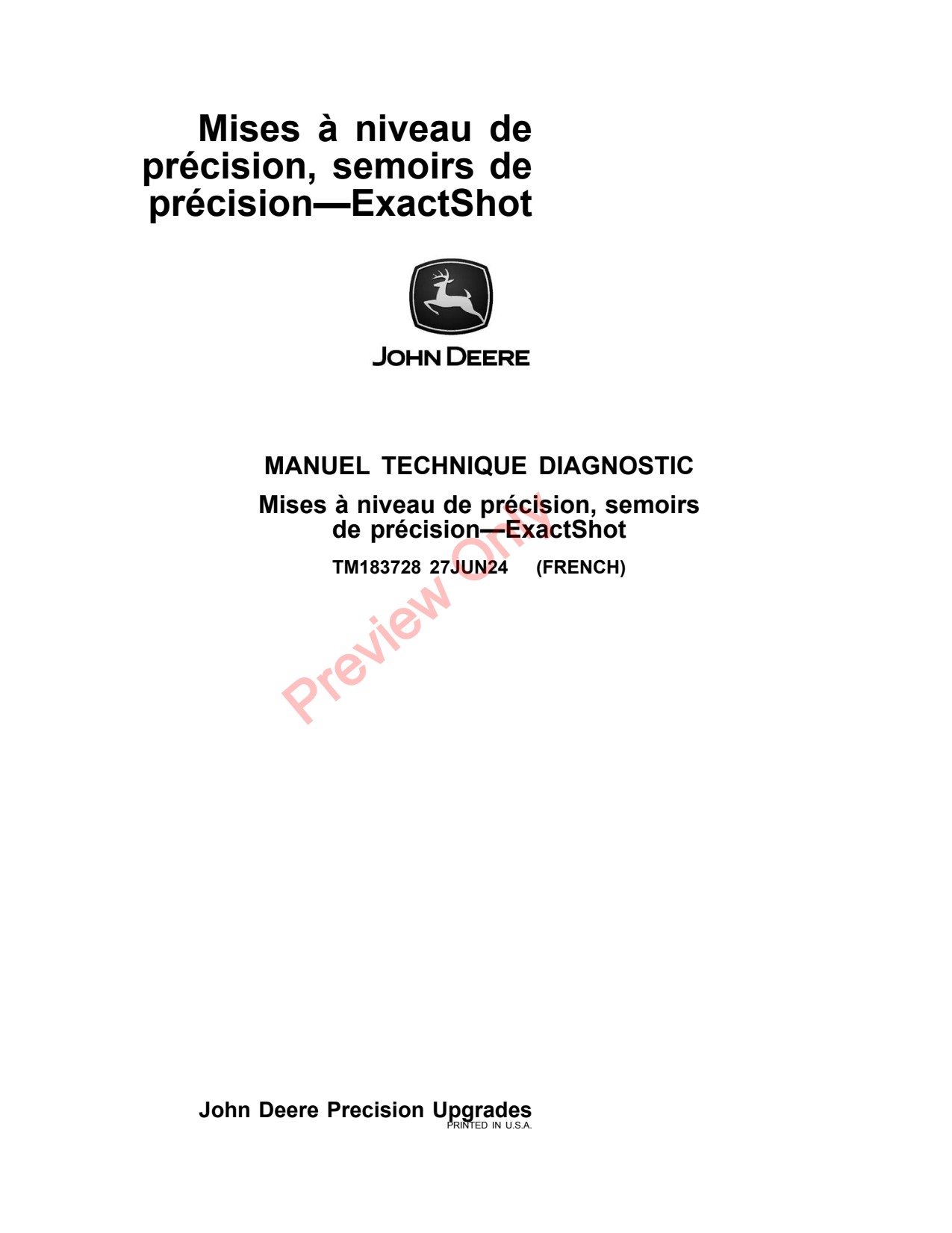 John Deere 1700 1705 1720 to 1735 1750 1785 815101 Planter Diagnostic Technical Manual TM183728 FR 1 John Deere 1700 1705 1720 to 1735 1750 1785 815101 Planter Diagnostic Technical Manual TM183728 FR