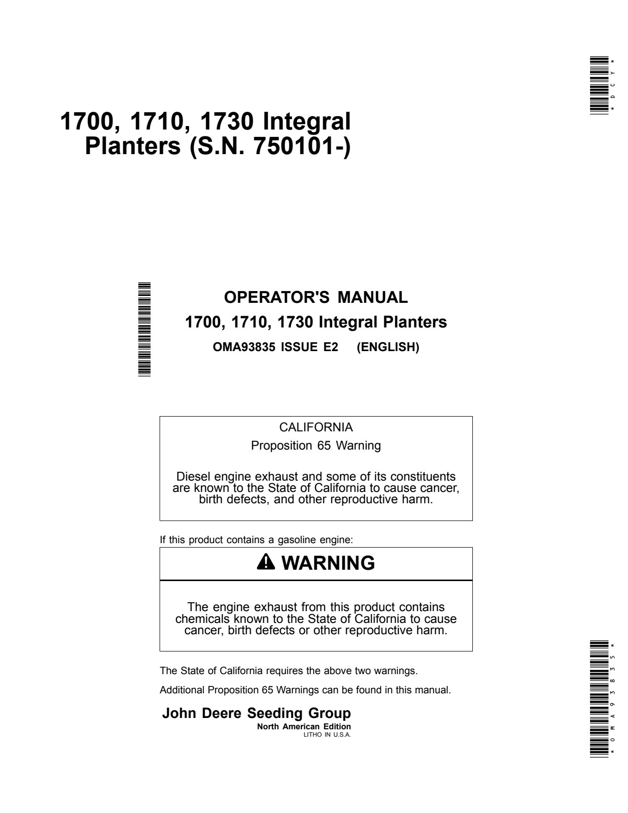 John Deere 1700 1710 1730 Integral Planter Operator Manual OMA93835 1 John Deere 1700 1710 1730 Integral Planter Operator Manual OMA93835