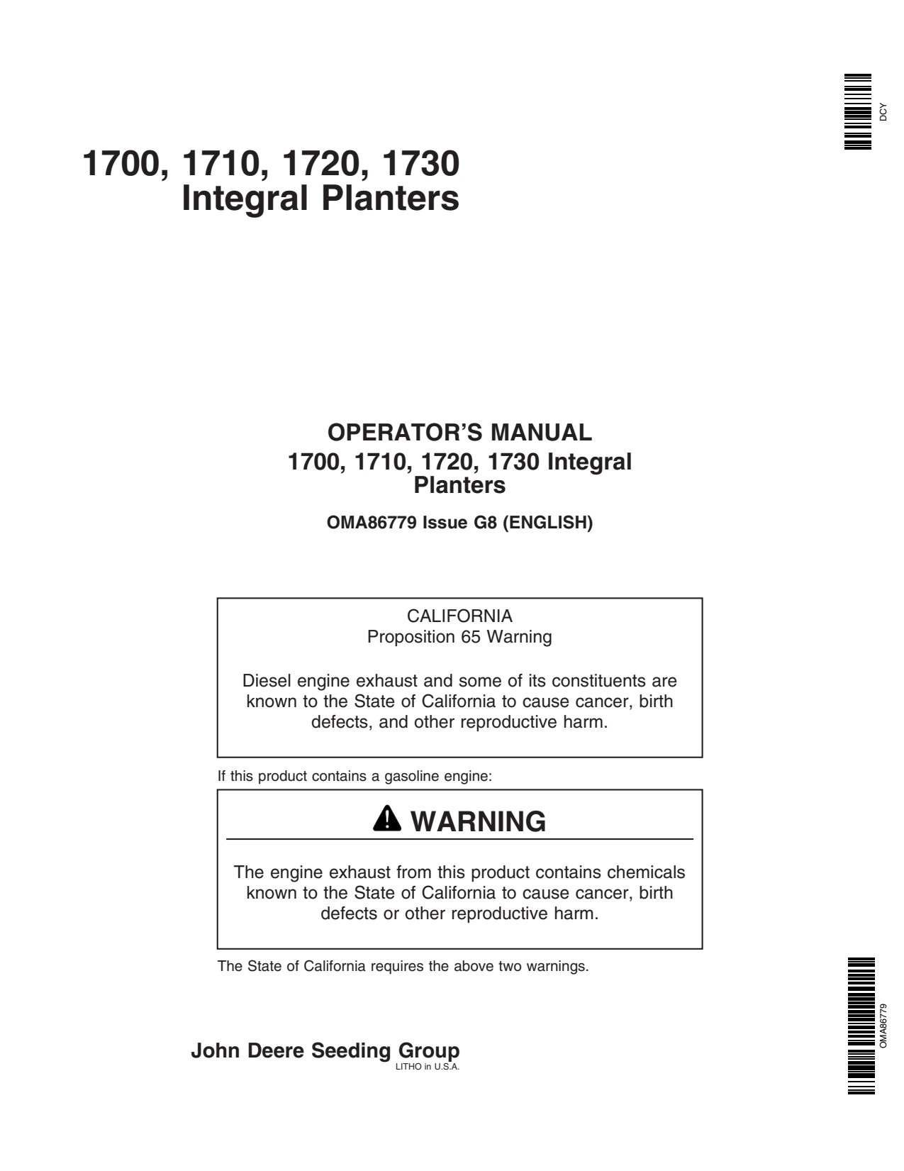 John Deere 1700 1720 1730 1710 Integral Planter Operator Manual OMA86779 1 John Deere 1700 1720 1730 1710 Integral Planter Operator Manual OMA86779
