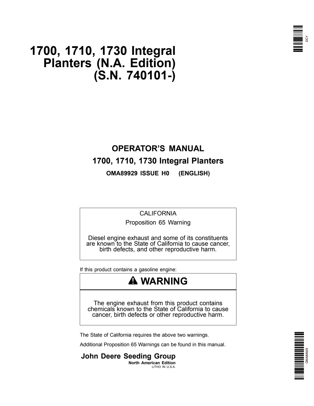 John Deere 1700 1730 1710 Integral Planter Operator Manual OMA89929 1 John Deere 1700 1730 1710 Integral Planter Operator Manual OMA89929
