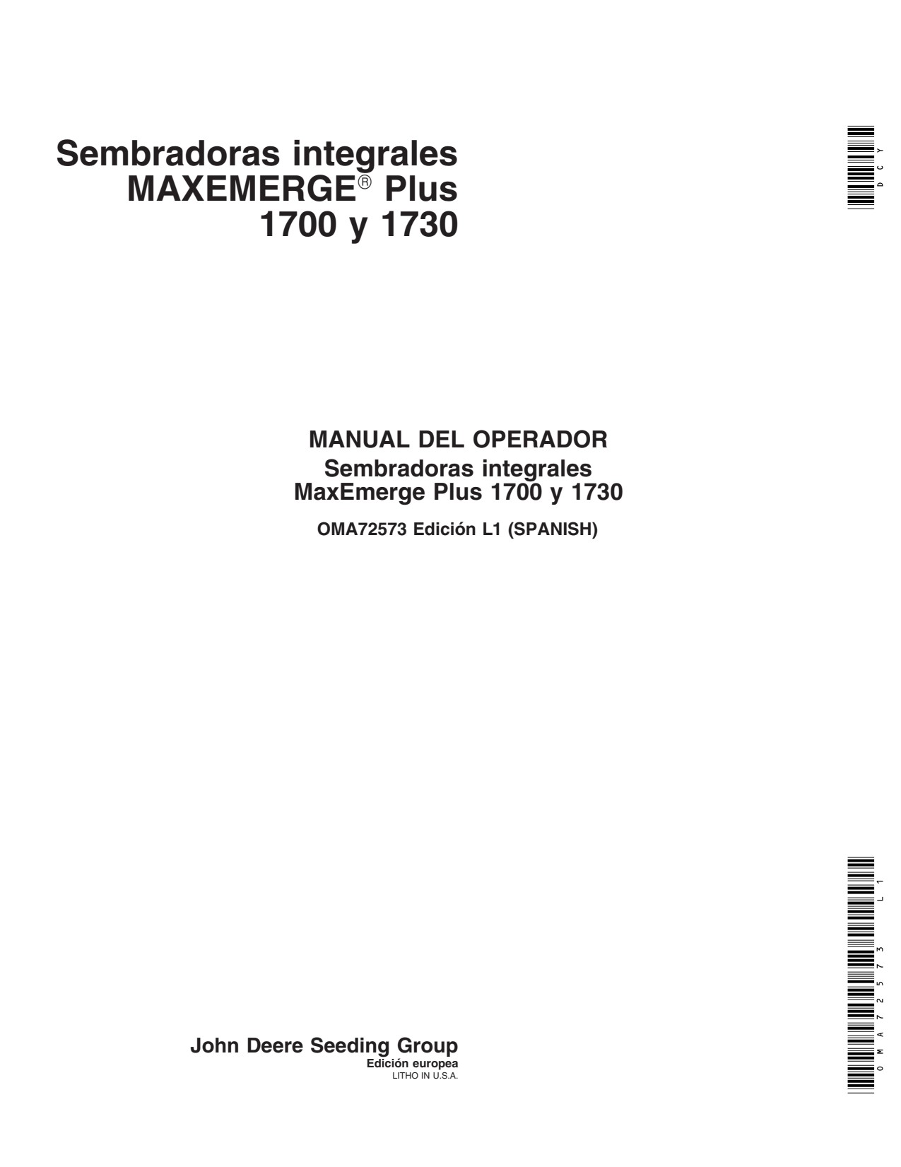 John Deere 1700 1730 Integral Planter Operator Manual OMA72573 ES 1 John Deere 1700 1730 Integral Planter Operator Manual OMA72573 ES