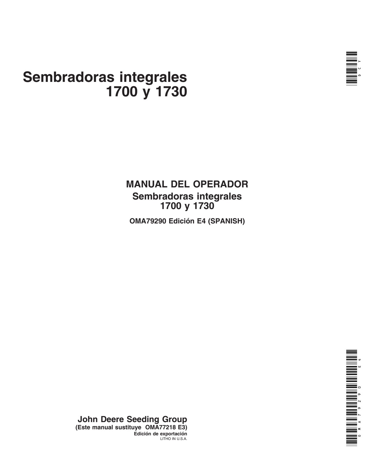 John Deere 1700 1730 Integral Planter Operator Manual OMA79290 ES 1 John Deere 1700 1730 Integral Planter Operator Manual OMA79290 ES