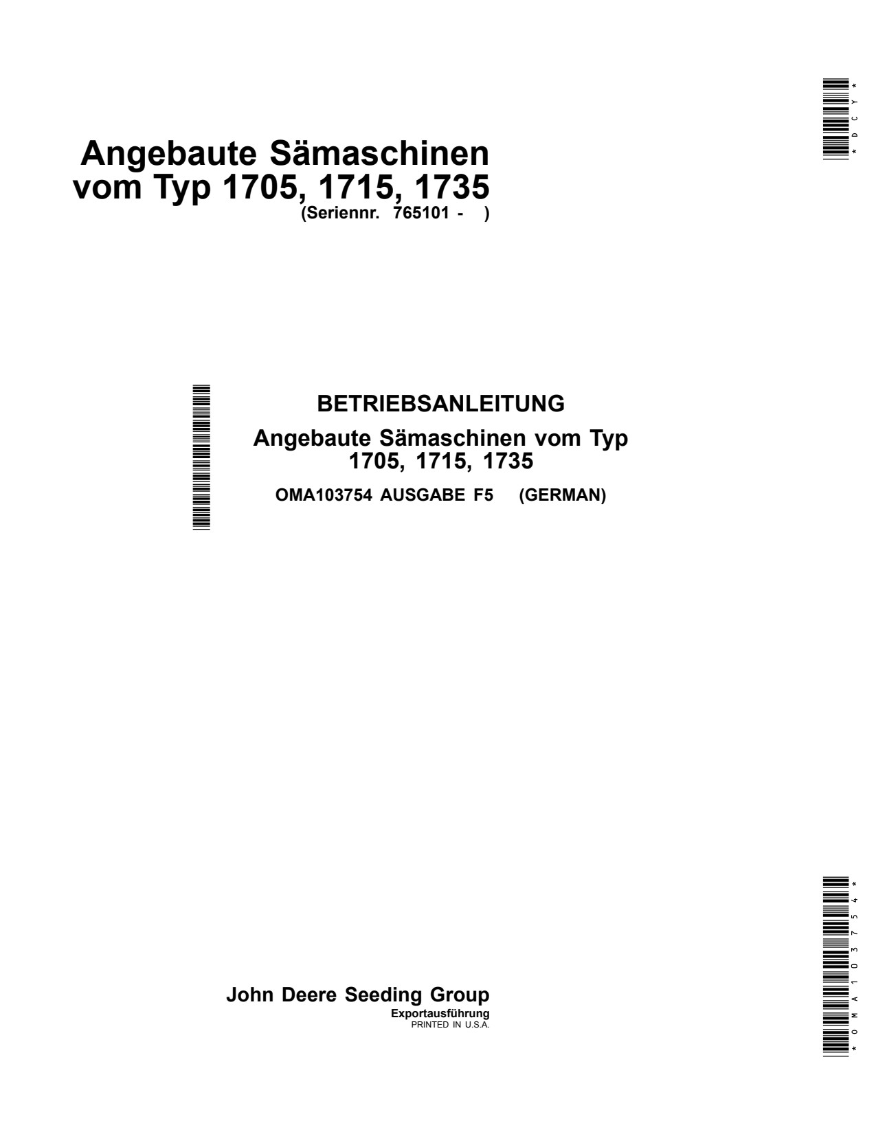 John Deere 1705 1715 1735 Integral Planter Operator Manual OMA103754 DE 1 John Deere 1705 1715 1735 Integral Planter Operator Manual OMA103754 DE