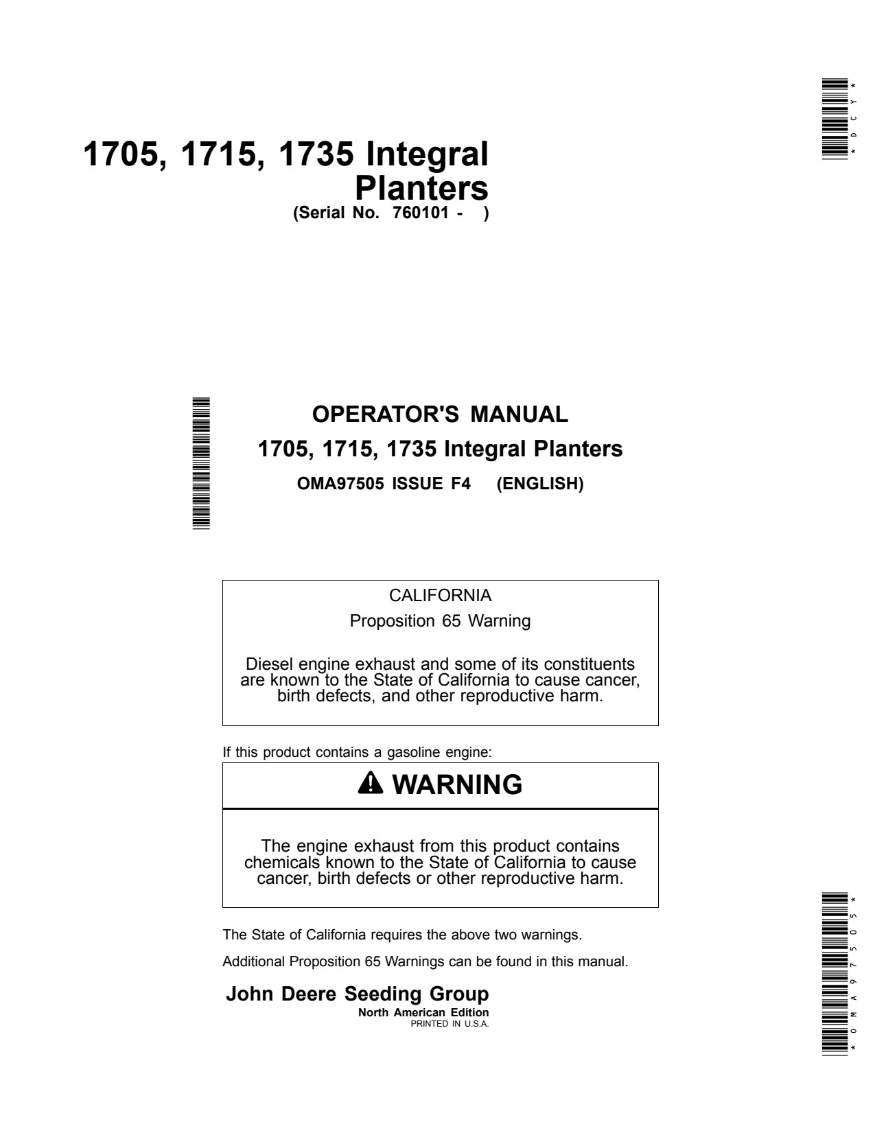 John Deere 1705 1715 1735 Integral Planter Operator Manual OMA97505 1 John Deere 1705 1715 1735 Integral Planter Operator Manual OMA97505