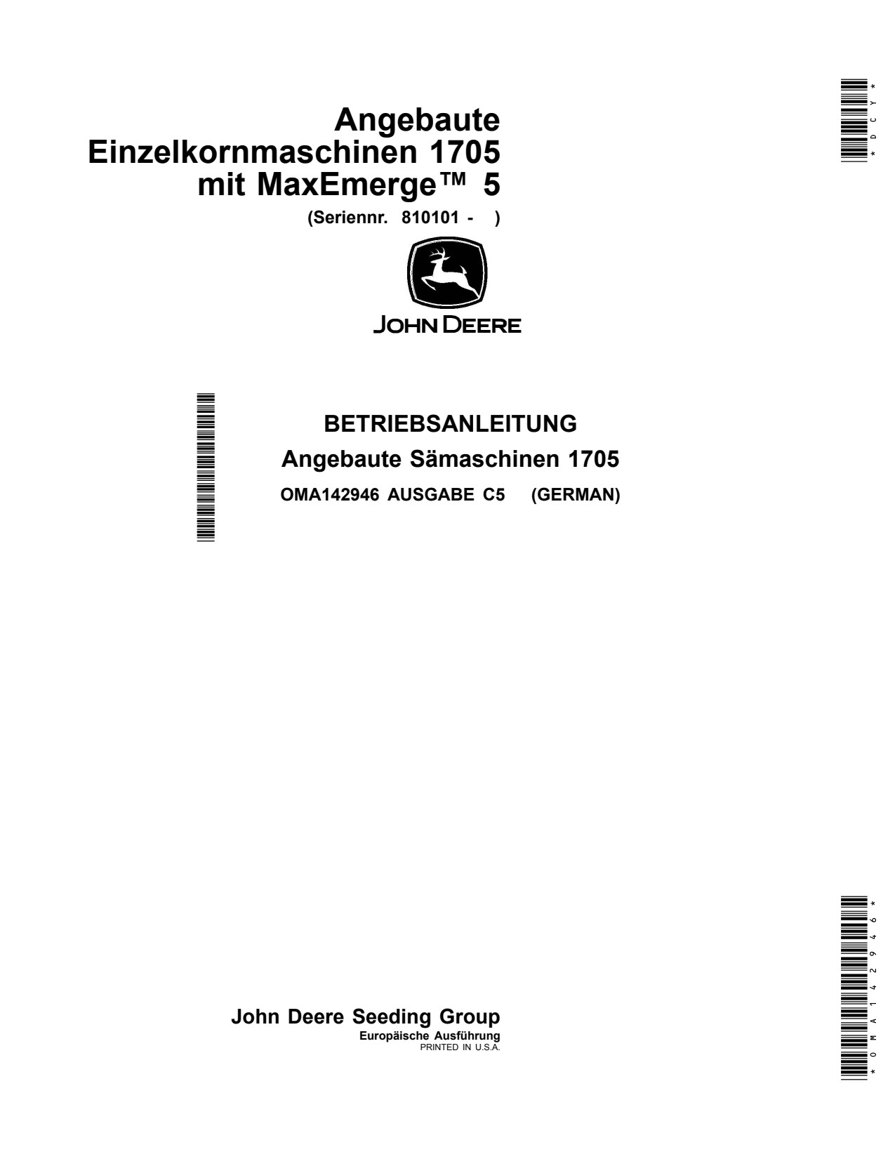 John Deere 1705 1735 Integral Planter Operator Manual OMA142946 DE 1 John Deere 1705 1735 Integral Planter Operator Manual OMA142946 DE