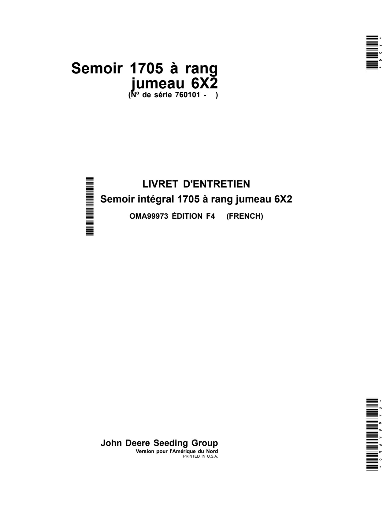 John Deere 1705 Twin Row Planter Operator Manual OMA99973 FR 1 John Deere 1705 Twin Row Planter Operator Manual OMA99973 FR