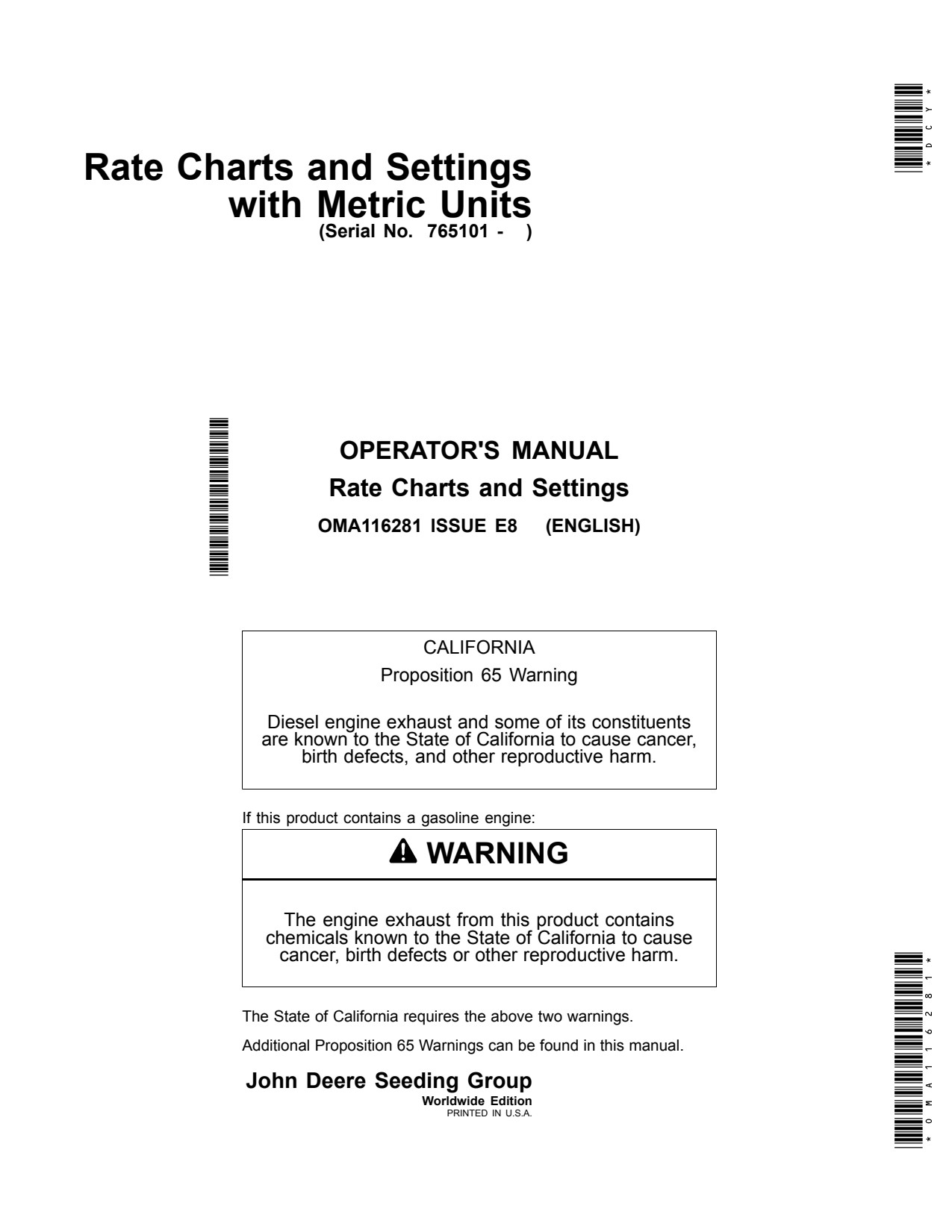 John Deere 1705 to 1735 1755 1765 1765NT 1775 12 Row 1775NT 16 24 1785 1795 Planter Operator Manual OMA116281 1 John Deere 1705 to 1735 1755 1765 1765NT 1775 12 Row 1775NT 16 24 1785 1795 Planter Operator Manual OMA116281