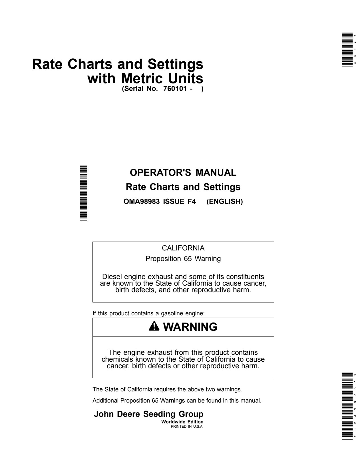 John Deere 1705 to 1735 1755 1765 1765NT 1775 12 Row 1775NT 16 24 1785 1795 Planter Operator Manual OMA98983 1 John Deere 1705 to 1735 1755 1765 1765NT 1775 12 Row 1775NT 16 24 1785 1795 Planter Operator Manual OMA98983