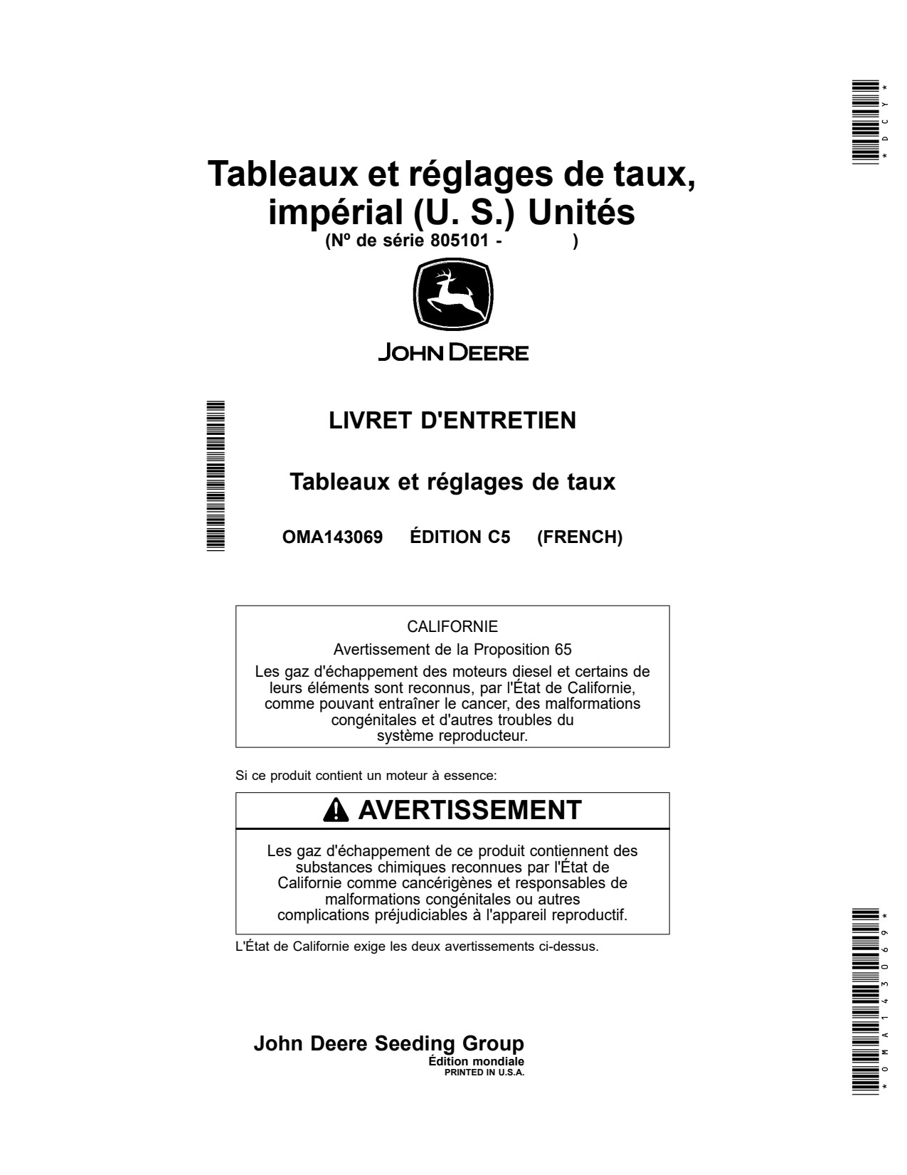 John Deere 1705 to 1735 1765 1765NT 1775 1775NT 12ROW 16ROW 24ROW 1795 Planter Operator Manual OMA143069 FR 1 John Deere 1705 to 1735 1765 1765NT 1775 1775NT 12ROW 16ROW 24ROW 1795 Planter Operator Manual OMA143069 FR